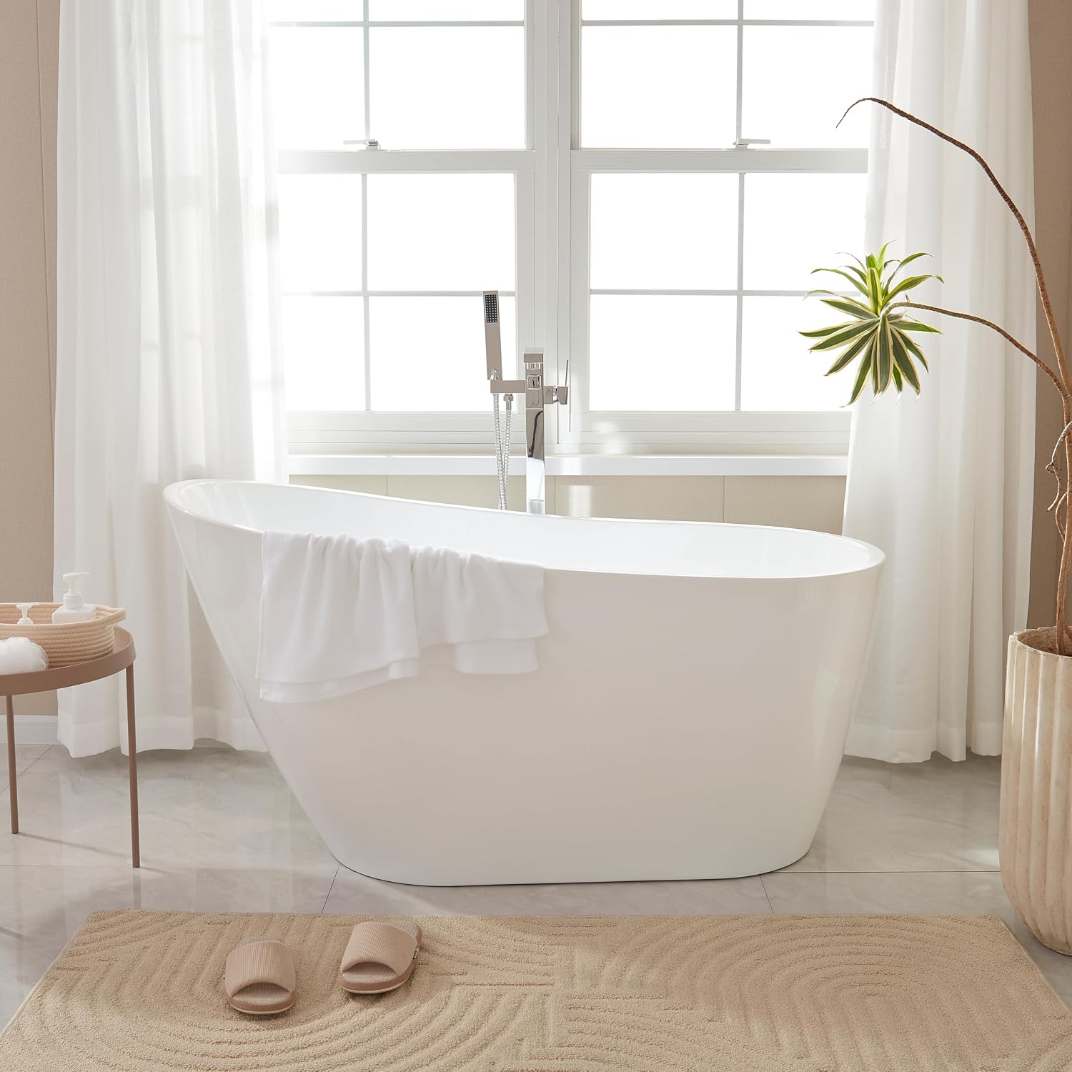 HomeBeyond 67 Inch Free Standing Bathtub | Acrylic Freestanding Soaking Tub, Modern Bathroom Stand Alone Tub Suitable for Couples, Singles, and Families, Matte Black