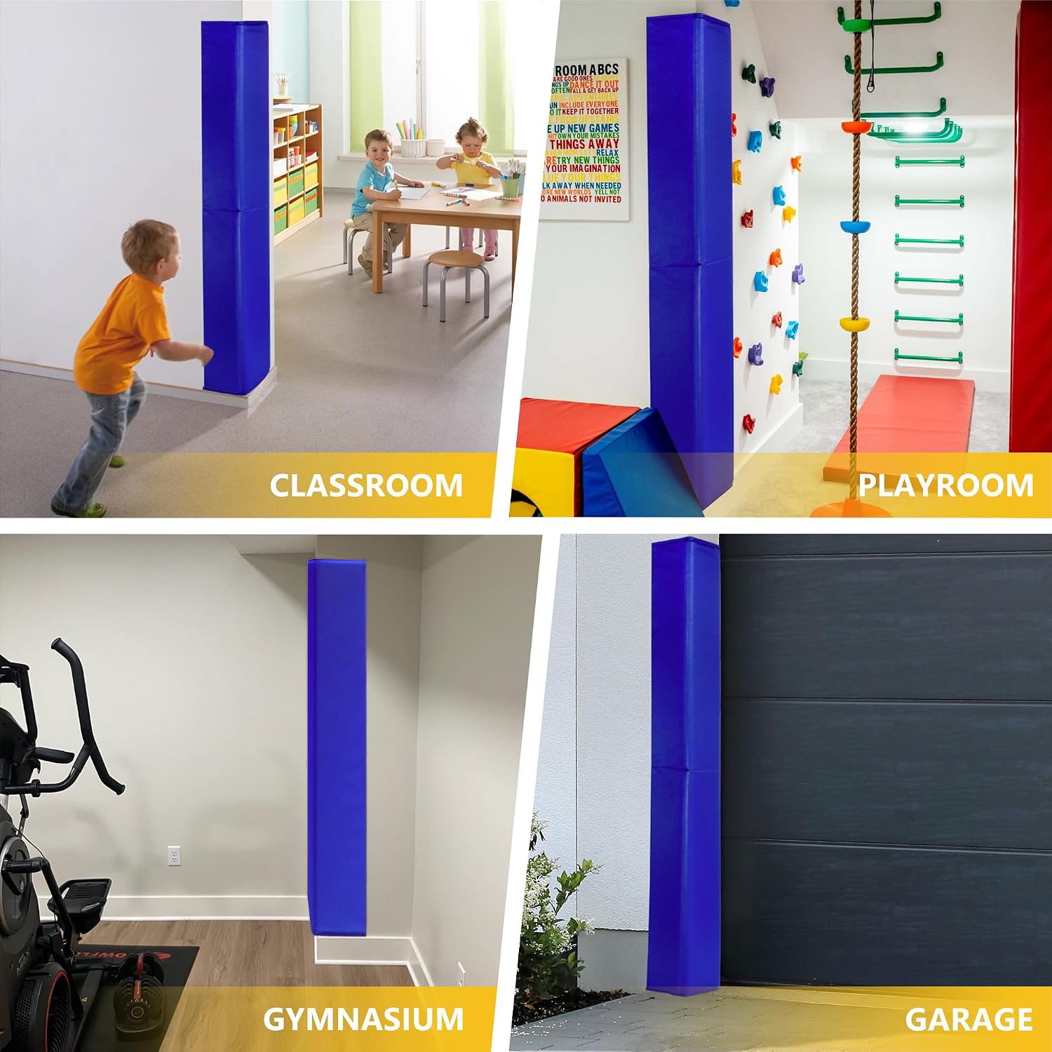 Wall Corner Guards & Edge Protector, Heavy Duty Wall Corner Protective Safety Padding, All-Weather 2 Sides Corner Pad for Gyms, Basketball Court, Playrooms, Garages,etc. (Blue, 5FT Tall 6in Sides)