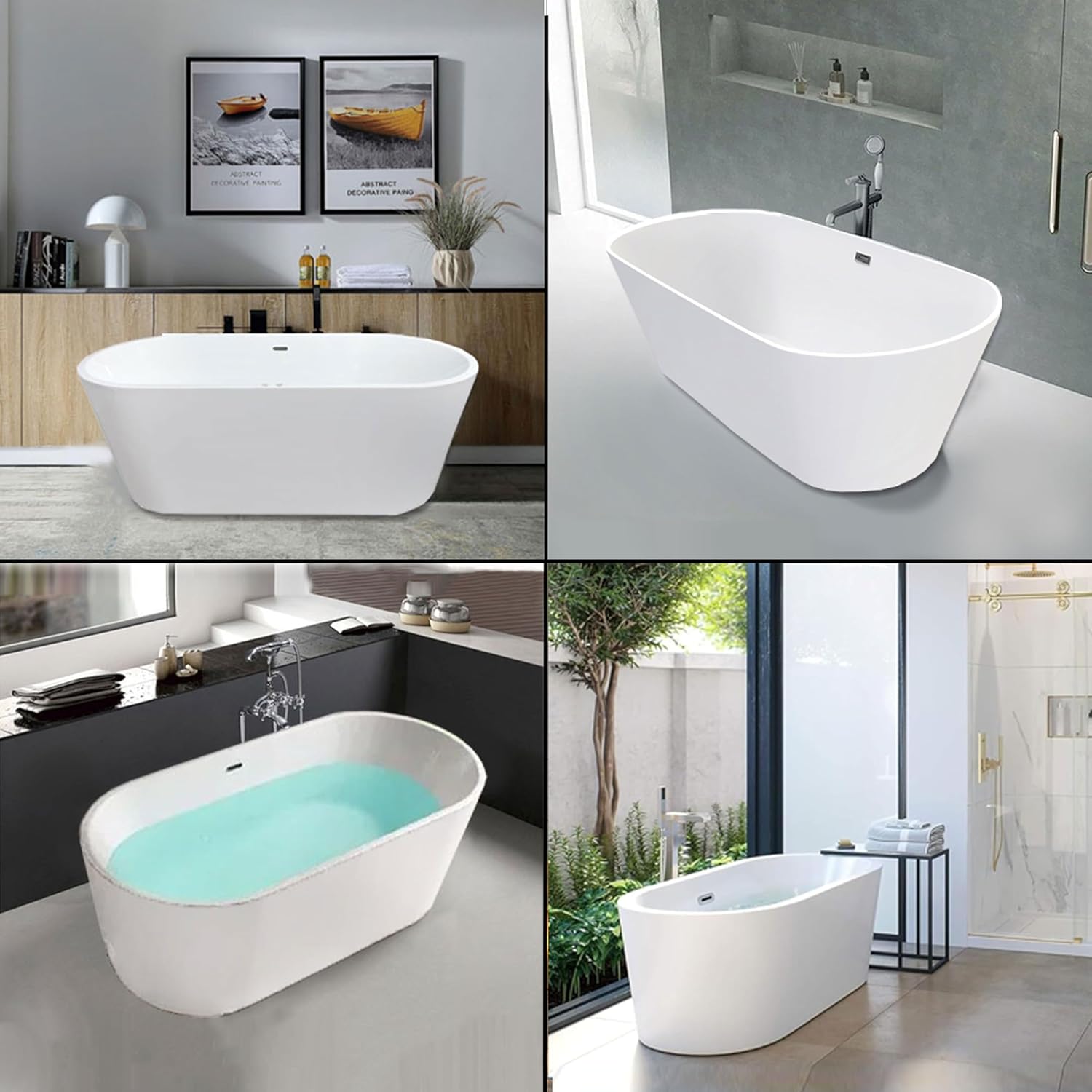 67' Acrylic Freestanding White Acrylic Soaking Bathtub with Brushed Nickel Drain and Overflow, LED Control Panel, Air Bubble, Easy Installation