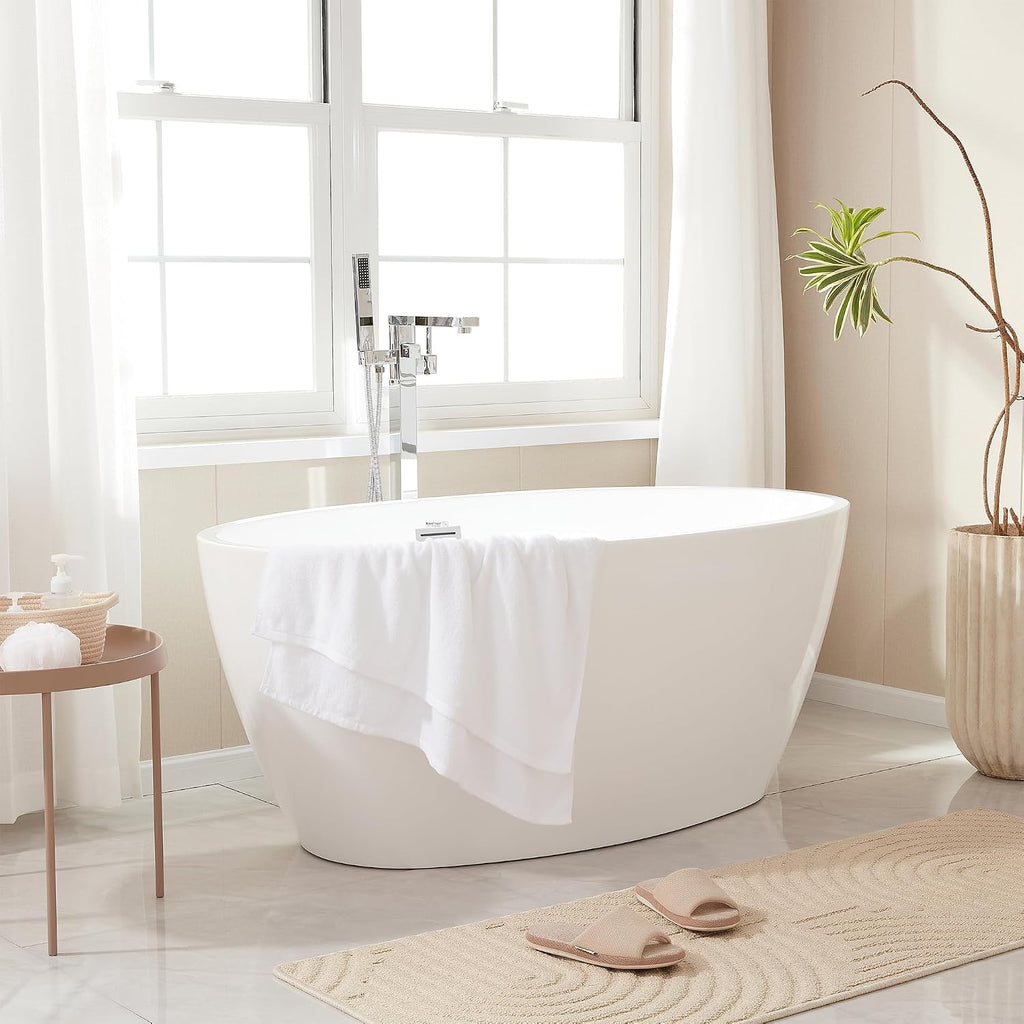 HomeBeyond 55Inch Freestanding Bathtub | Acrylic Free Standing Soaking Tub, Classic Bathroom Stand Alone Tub Suitable Single Person Bathing