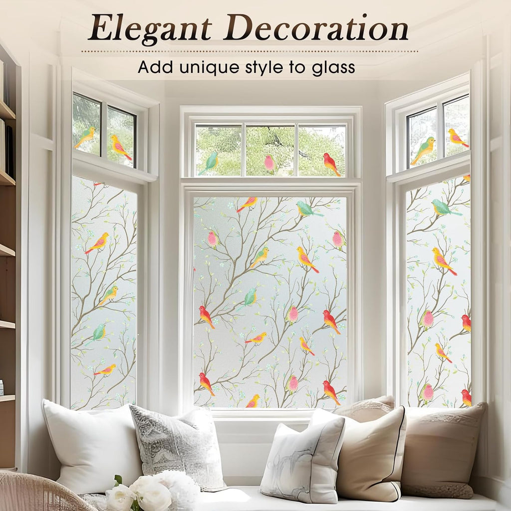 Coavas Stained Glass Window Film, Decorative Frosted Glass Window Privacy Film, Static Cling Non-Adhesive Windows Sticker for Front Door Bathroom Heat Control Anti UV, 45.2 x 157 Inches
