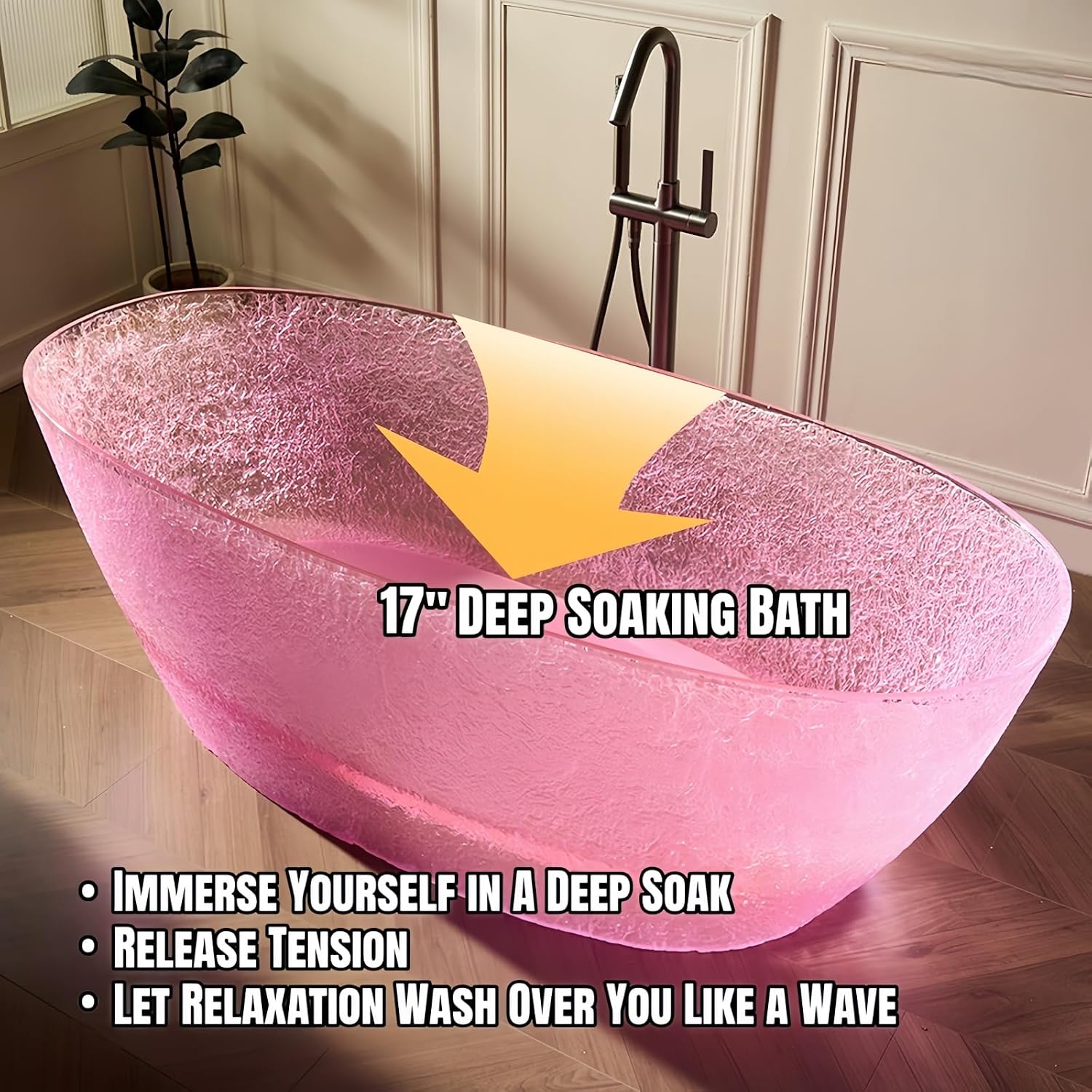 59' Edeyeu Freestanding Bathtub – Oval Ice Crack Solid Surface Bathtub, Luxury Extra Deep Soaking Tub In Natural Resin, Stand Alone Free Standing Tub For Modern Bathroom Design D
