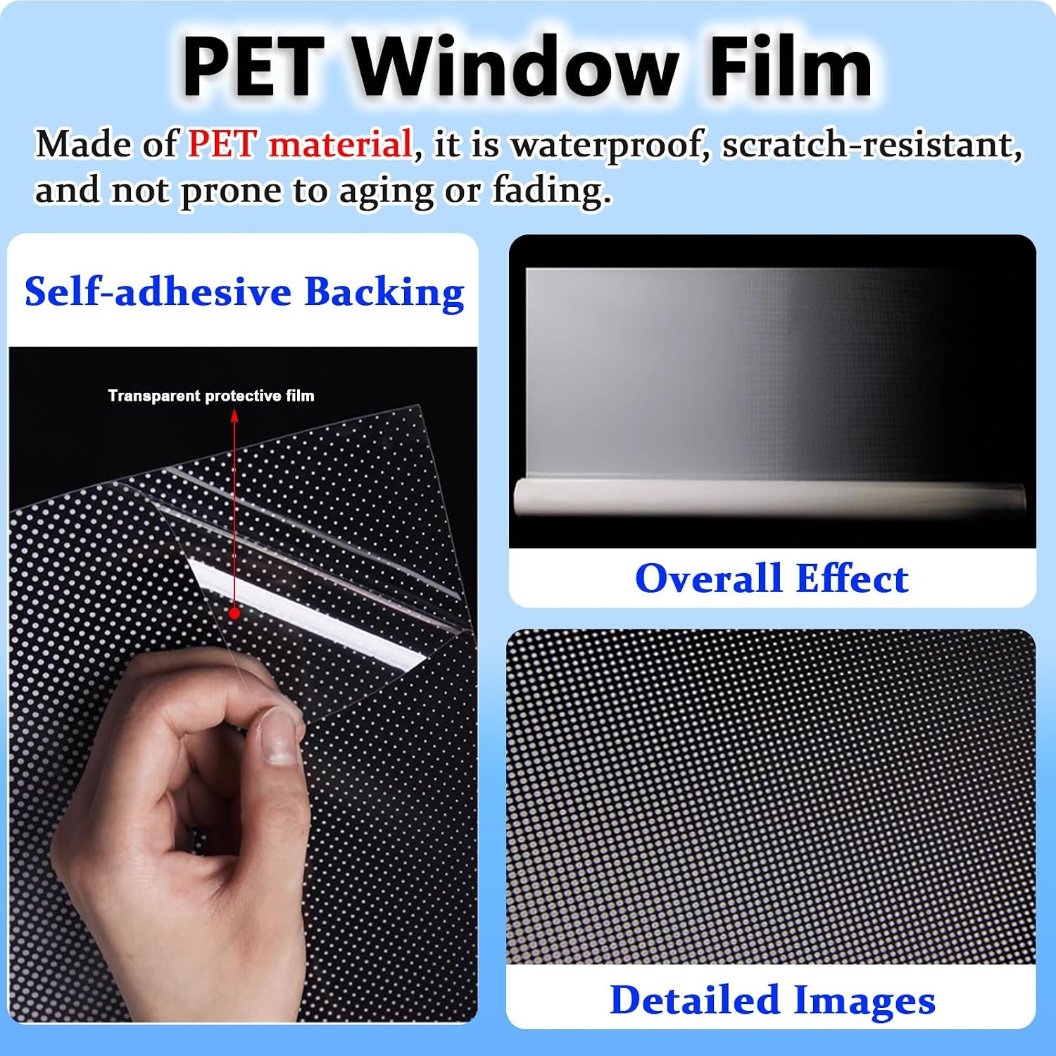 Gradient Window Film One Way Gradient Dot Patterns Privacy Film, 72 in Tall Frosted Window Gradual Clings, Non-Adhesive Glass Sticker for Hotel Office Shower Door(W 328in/833cm)