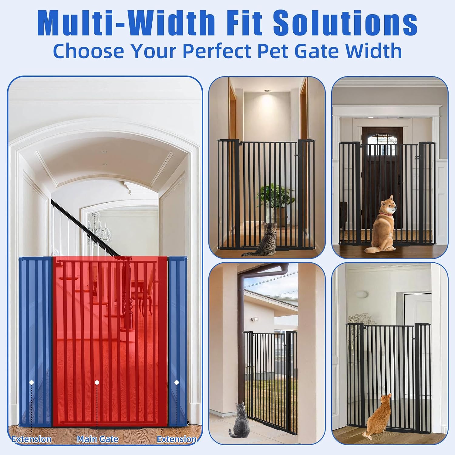 SHYUJAJIE 55 Inch Extra Tall Pet Gate for Cats,29.92'-43' Adjustable Wide Dog Gates,Pressure Mounted Walk Through Tall Pets Gate for Doorways,Hallway,Stairs(Black)
