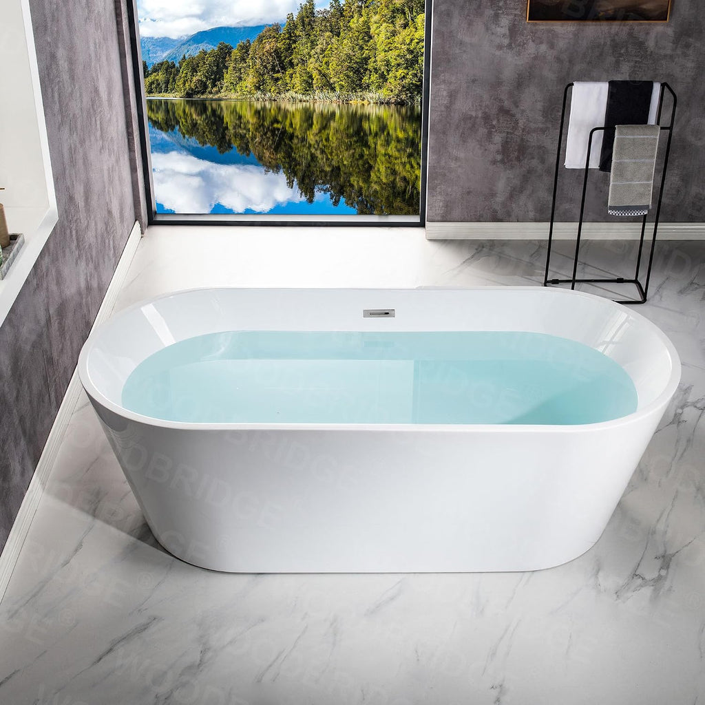 WOODBRIDGE 71' Acrylic Freestanding Bathtub Contemporary Soaking White Tub with Chrome Overflow and Drain,B1701-C