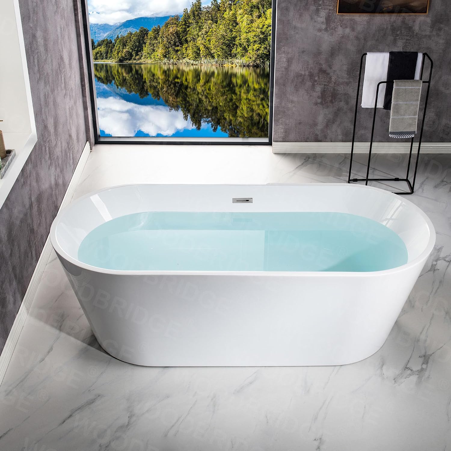 WOODBRIDGE 71' Acrylic Freestanding Bathtub Contemporary Soaking White Tub with Chrome Overflow and Drain,B1701-C