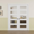 Prehung French Door 72' x 80' (2x36 in), 5-Lite Tempered Clear Glass Door Slabs with Jamb, Black Hinges, 4 Levers & Latch, Solid Core Interior Door, Pre-Finished & Paintable,Double Doors Interior
