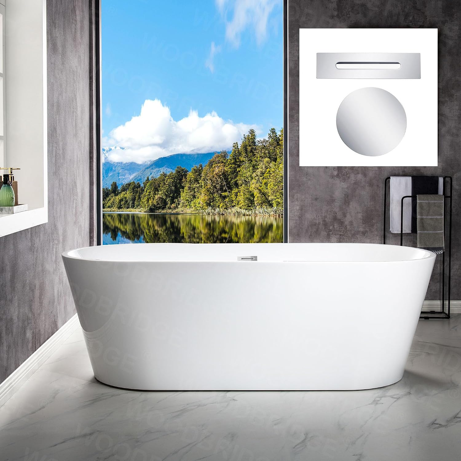 WOODBRIDGE 71' Acrylic Freestanding Bathtub Contemporary Soaking White Tub with Chrome Overflow and Drain,B1701-C