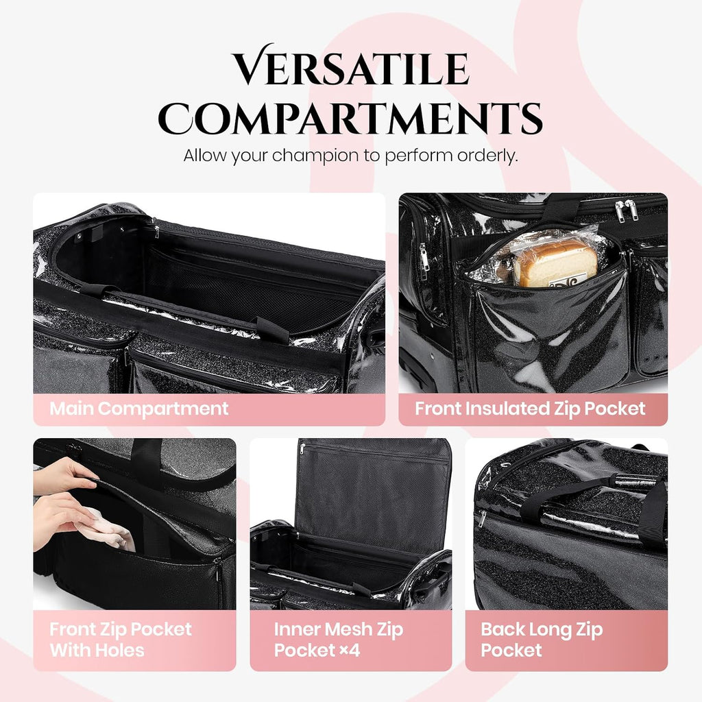 Fanwoli 23' Dance Bag with Garment Rack | Glittering Waterproof Fabric & Upgraded Stable System | Shine-Bright Collection | Ideal Competition Duffle Bag for Dancer Athlete Livestreamer | Sparkle Black