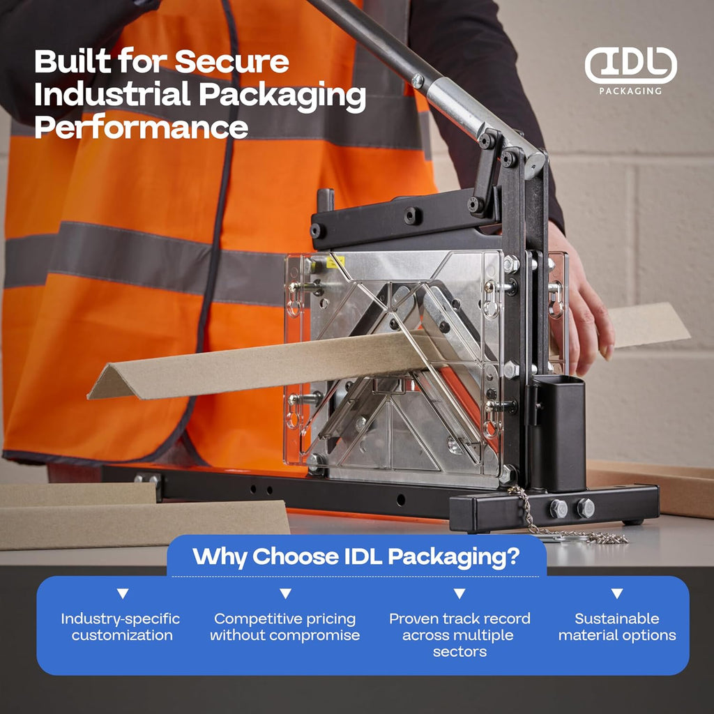 IDL Packaging AC-110 Portable Cutter for Cardboard Edge Protectors up to 4' x 4' x 0.4' Size - Heavy-Duty Tool for V-Board Cardboard Corners of Various Length - Stationary or Fully Portable Use