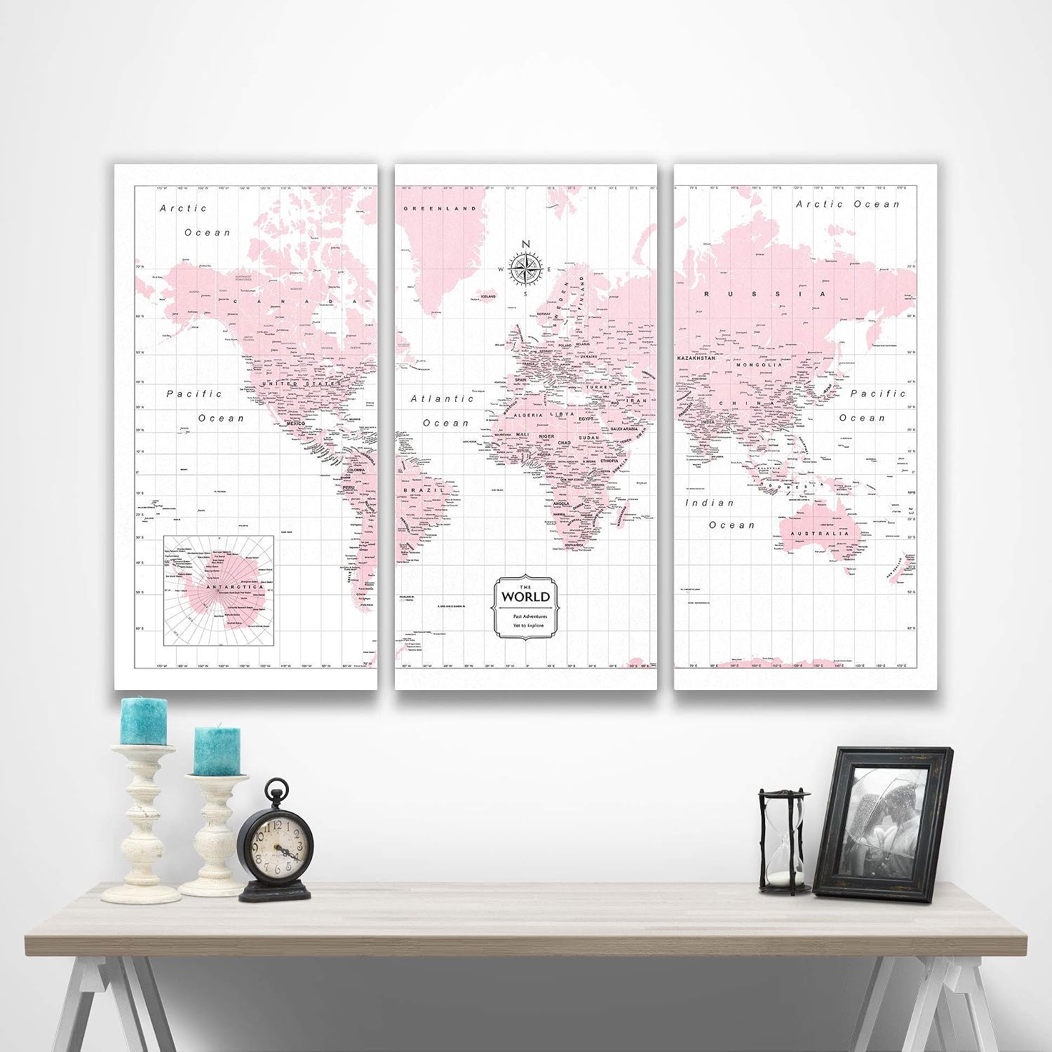 Push Pin World Map Board - With Push Pins to Mark World Travel - Handmade in Ohio, USA - Design: Pink Color Splash