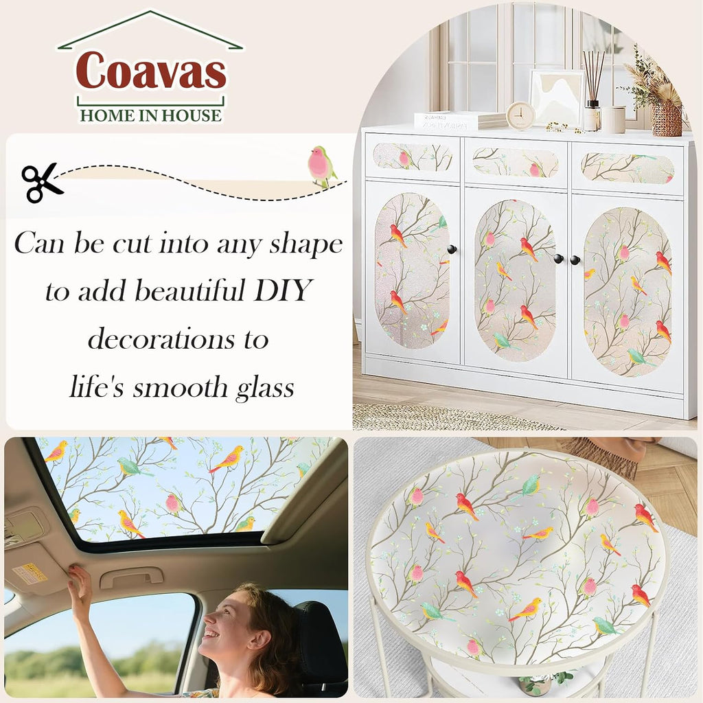 Coavas Stained Glass Window Film, Decorative Frosted Glass Window Privacy Film, Static Cling Non-Adhesive Windows Sticker for Front Door Bathroom Heat Control Anti UV, 45.2 x 157 Inches