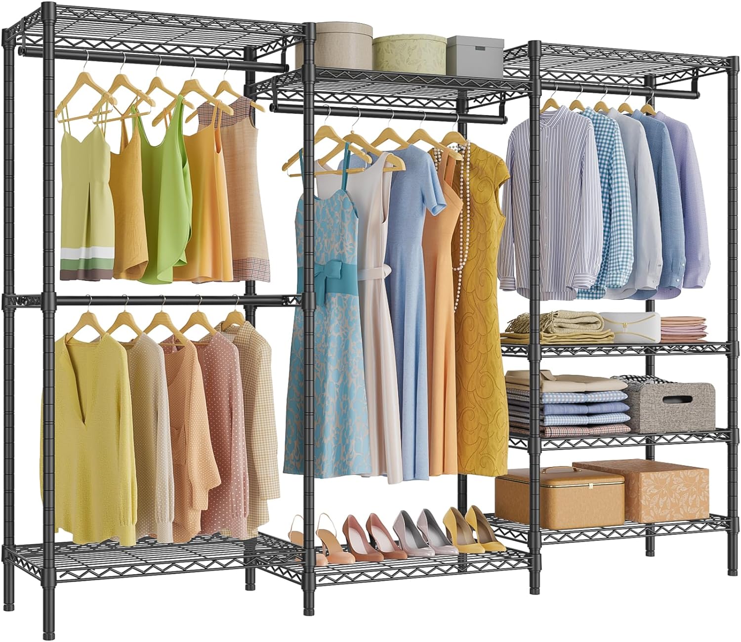 VIPEK V5 Plus Large Portable Closet Rack Freestanding Wardrobe Closet, Multi-Functional Clothes Rack Heavy Duty Metal Clothing Rack for Hanging Clothes, 85.4' L x 15.7' W x 76.4' H, Black