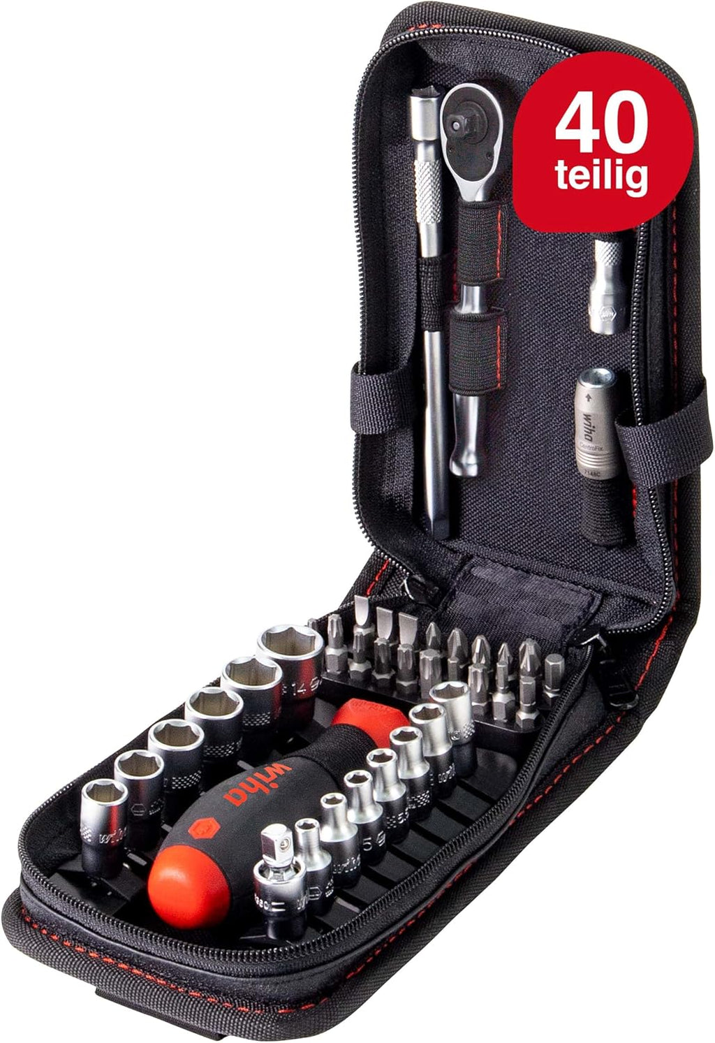 Wiha 333-94 Socket Set 40 pcs Metric 1/4 Drive, Red