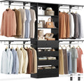 Aheaplus Closet System, 8FT Closet Organizer with 4 Wooden Drawers, Wood Closet Organizer System with Tower, Walk-in Closet Organizer Wardrobe Clothes Rack with 4 Hanging Rods, Garment Rack, Black