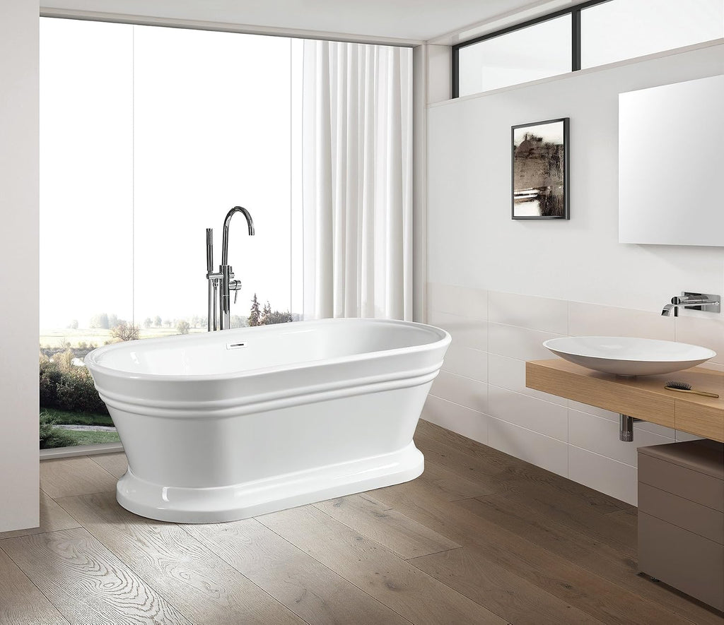 HomeBeyond 59 Inch Free Standing Bathtub | Acrylic Freestanding Soaking Tub, Classic Bathroom Stand Alone Tub Suitable Single Person Bathing, Integrated Overflow, Integrated Overflow Overflow