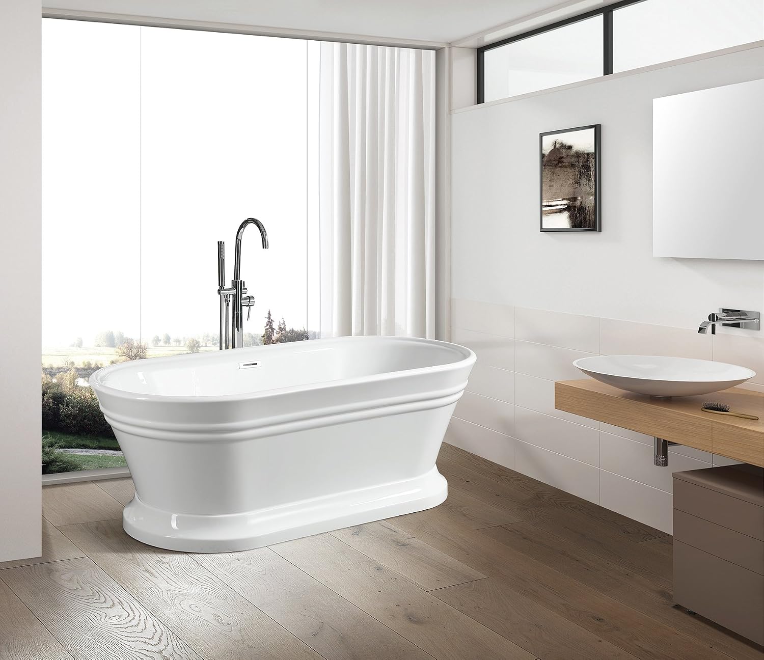 HomeBeyond 59 Inch Free Standing Bathtub | Acrylic Freestanding Soaking Tub, Classic Bathroom Stand Alone Tub Suitable Single Person Bathing, Integrated Overflow, Integrated Overflow Overflow