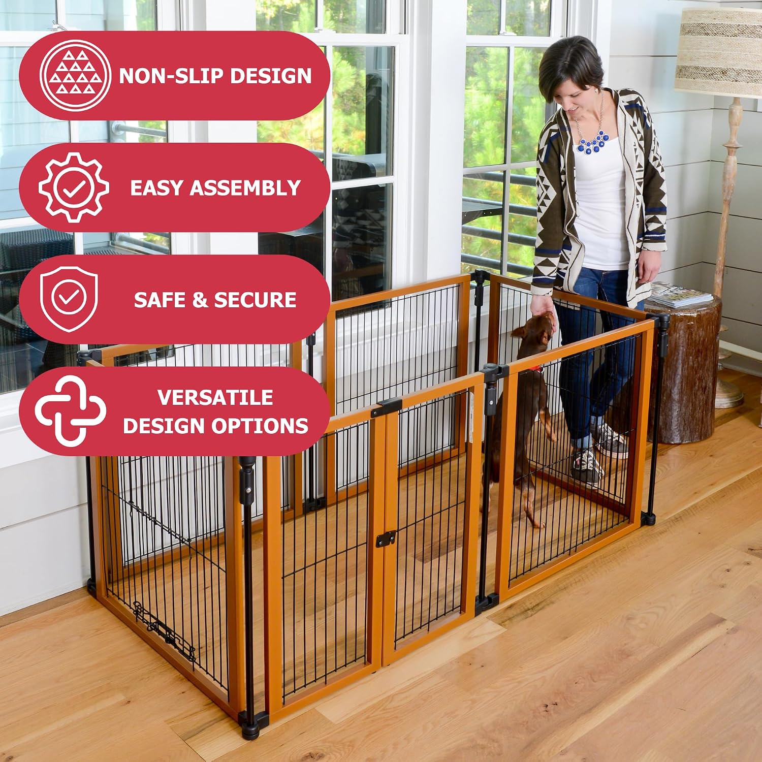 Cardinal Gates Pet Gate - Dog Playpen Indoor - Pet/Puppy Exercise Pen Great for Containment - 5 Fixed Panels and One 2-Part Panel with a Latch - Highly Configurable - USA Based