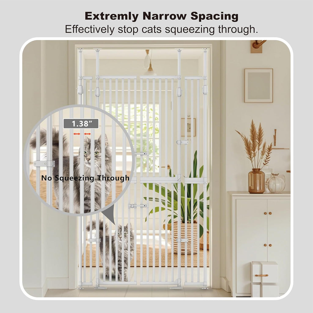 YGP 74.8-90.5' Extra Tall Cat Gate,30.3–47.2' Wide Pressure Mounted Cat Gate for Doorway, 1.3' Narrow Bar Cat Dog Proof Pet Gate,Auto Close No Drilling for Indoor Stairs Window Wall.White
