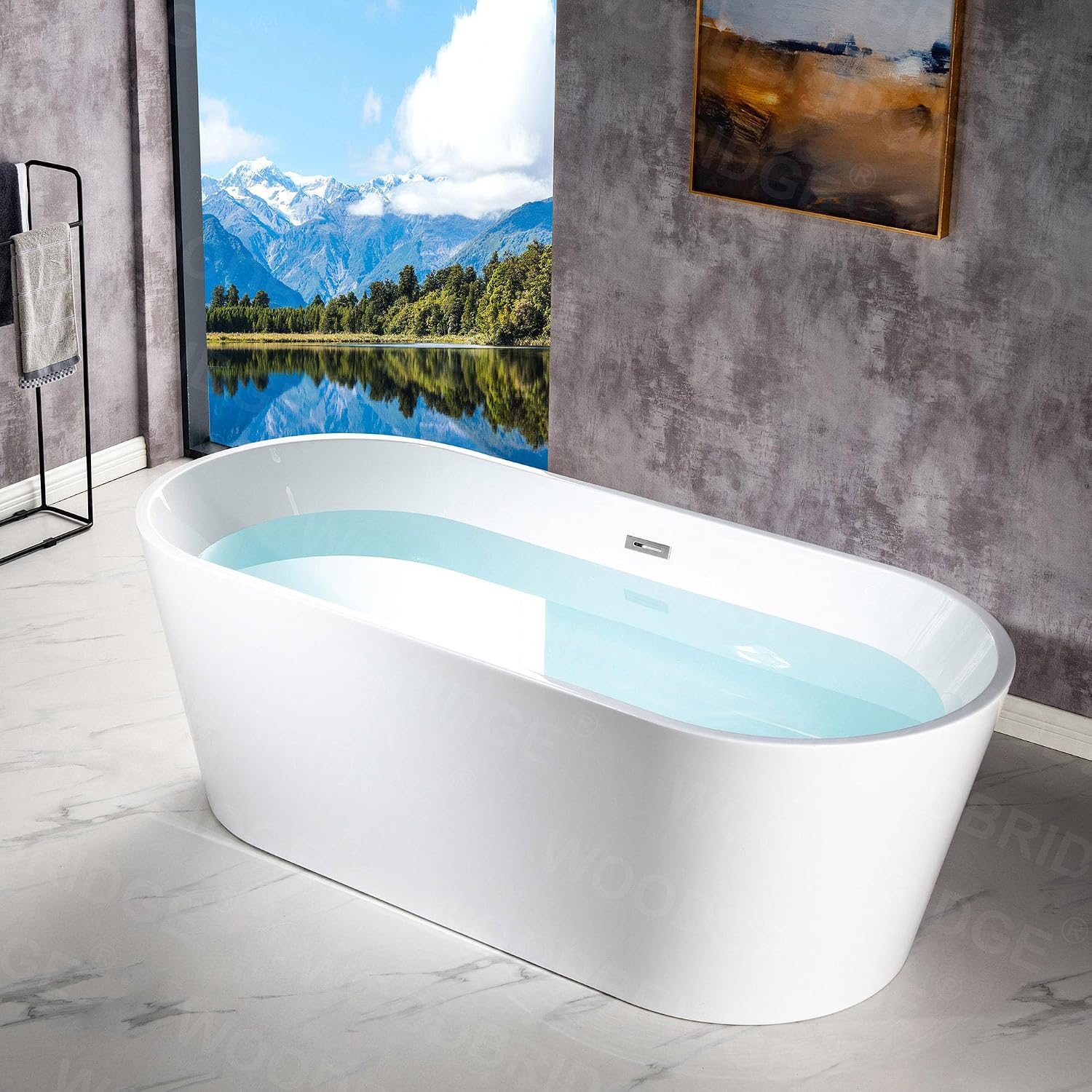 WOODBRIDGE 71' Acrylic Freestanding Bathtub Contemporary Soaking White Tub with Chrome Overflow and Drain,B1701-C