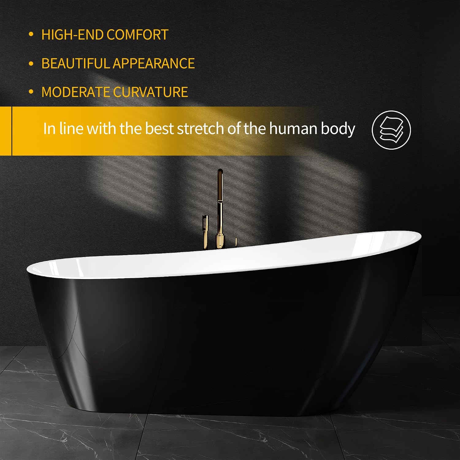 67 Inch Acrylic Freestanding Bathtub, Acrylic Soaking Bathtub with Matte Drain and Overflow, Modern Square Tub, cUPC Certified, Deep Ergonomic Design, Double-Walled Insulation, Easy Installation