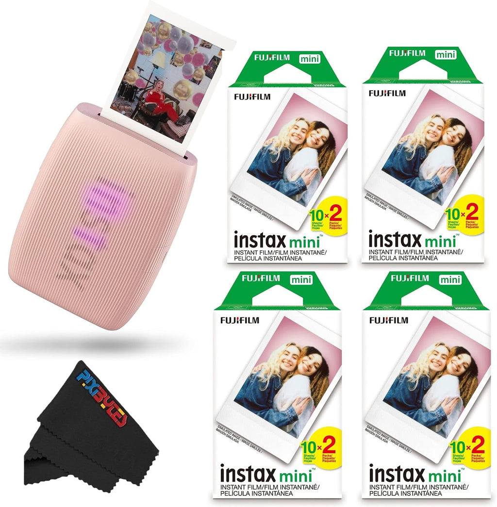 Fujifilm Instax Mini Link 3 Smartphone Printer with Instax Mini Films and Free Bonus Microfiber Cleaning Cloth... (Rose Pink, 4 x Twin Pack (80 Sheets))