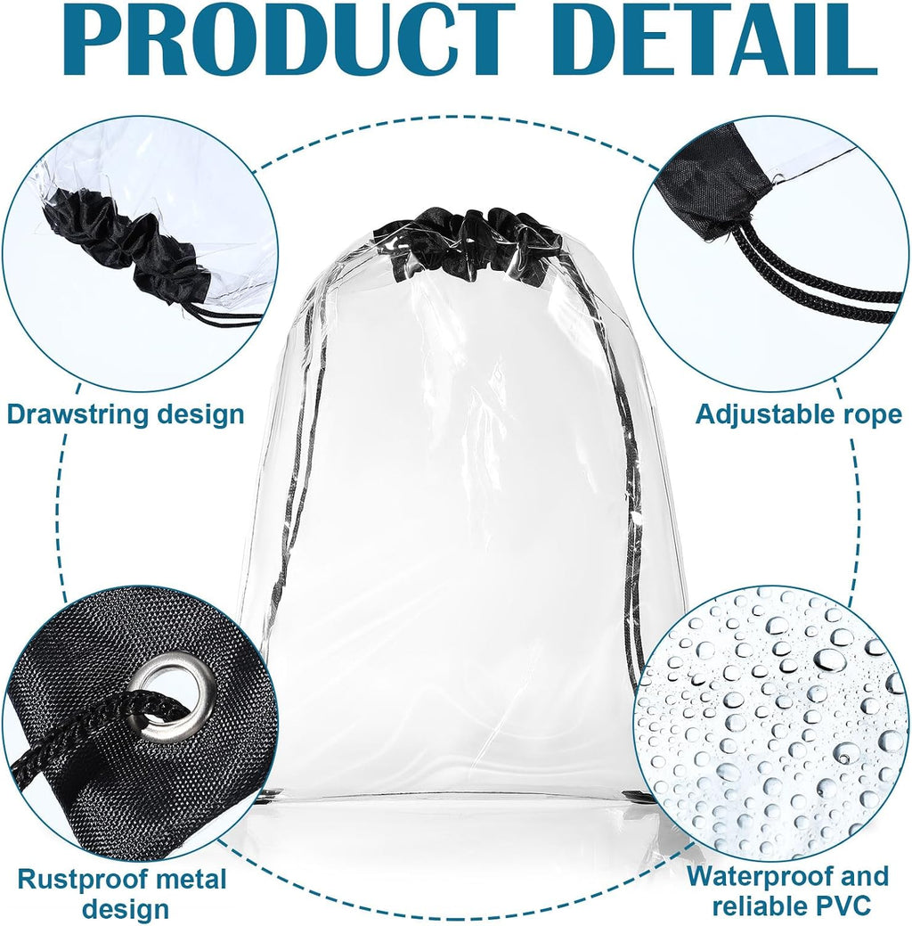 Silkfly 100 Pcs Clear Drawstring Backpacks Bulk Stadium Approved Bags for Men Women Gym Sport Colleges Event Security (Black)