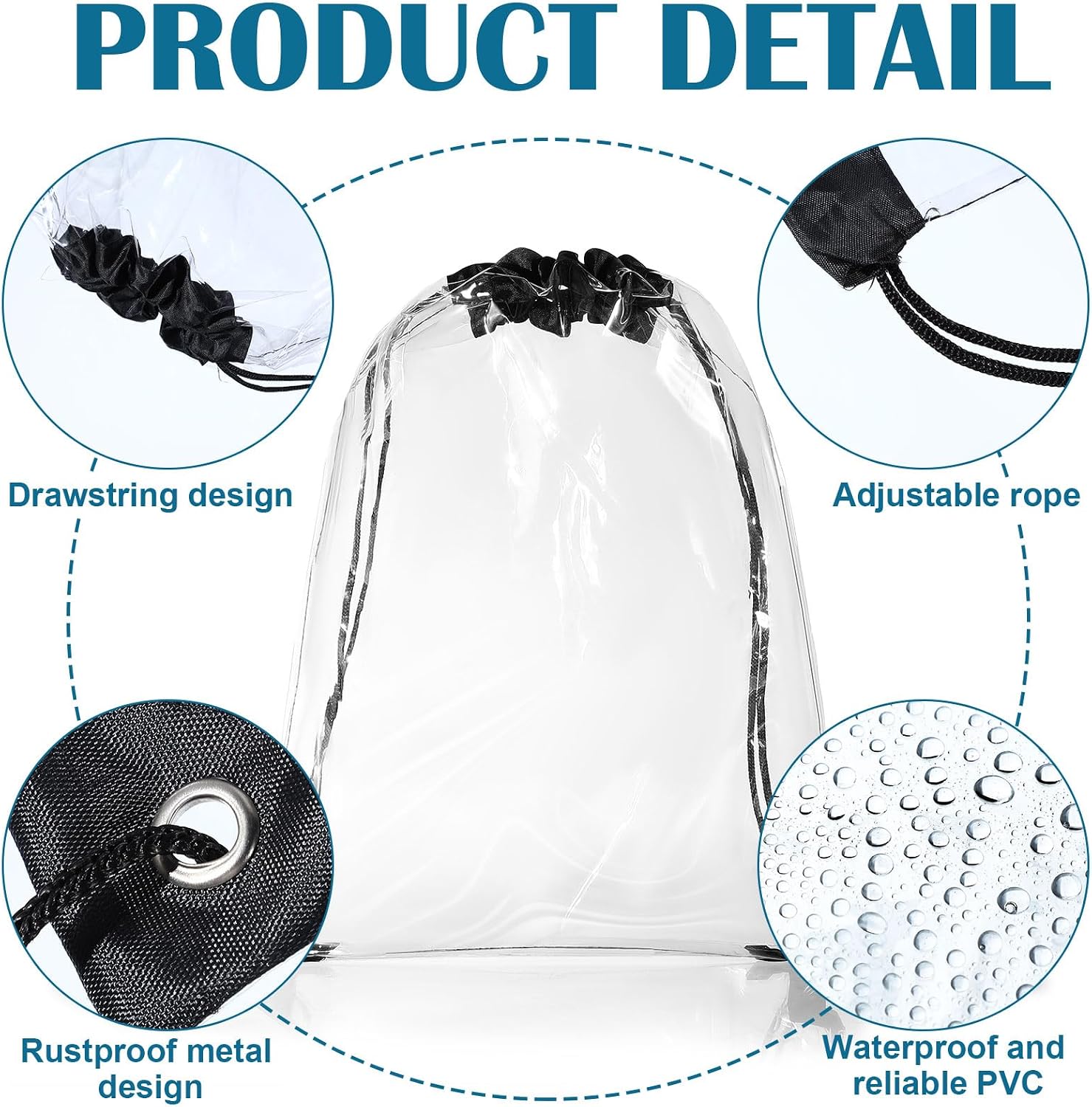 Silkfly 100 Pcs Clear Drawstring Backpacks Bulk Stadium Approved Bags for Men Women Gym Sport Colleges Event Security (Black)