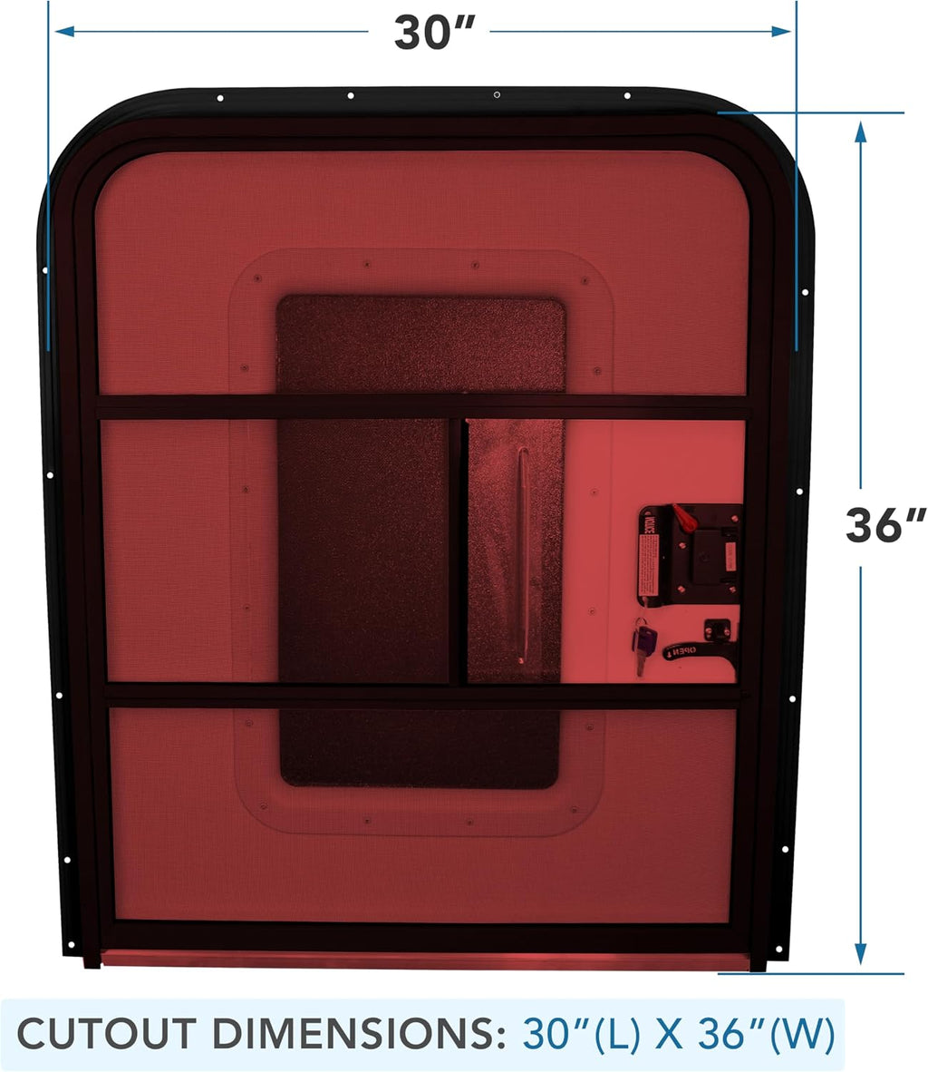 Teardrop 30' X 36' Face Mount Foam Core Passenger Side Door with Radius Corners on Top and Square Bottom with Screen Door (30'(W) X 36'(H) Pass Side, Black)