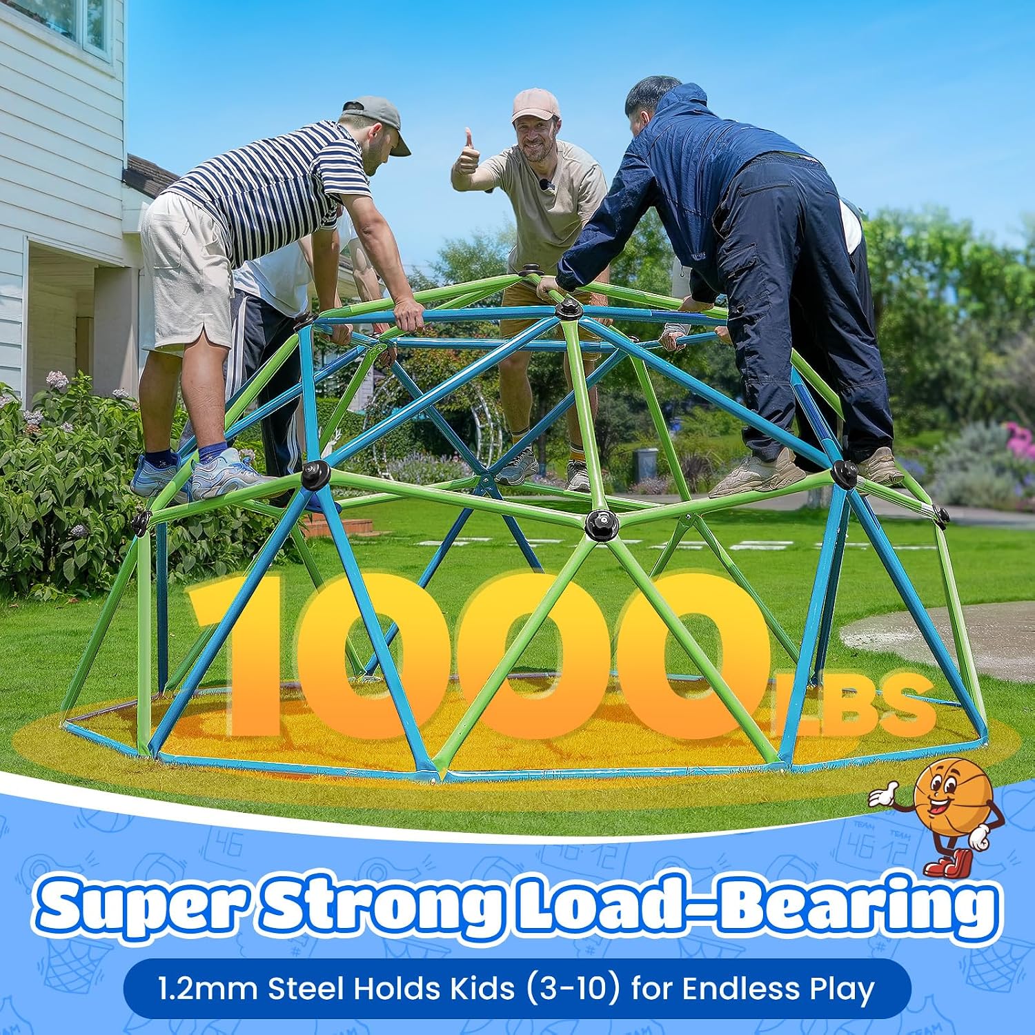 Zupapa 10FT Climbing Dome, Outdoor Jungle Gym for Kids with Climbing Grip - Geometric Dome Climber Supports 1000LBS Outdoor Playset and Easy Assembly Outdoor Play Equipment for Kids (Turquoise, 10FT)