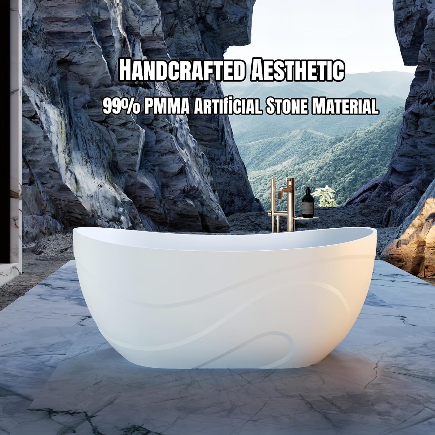 Freestanding Bathtub – Modern Soaking Tub With Ergonomic Design, Extra Deep Stand Alone Tub, Premium Solid Surface Bathtub For Luxury Bathroom Spaces (59',White)