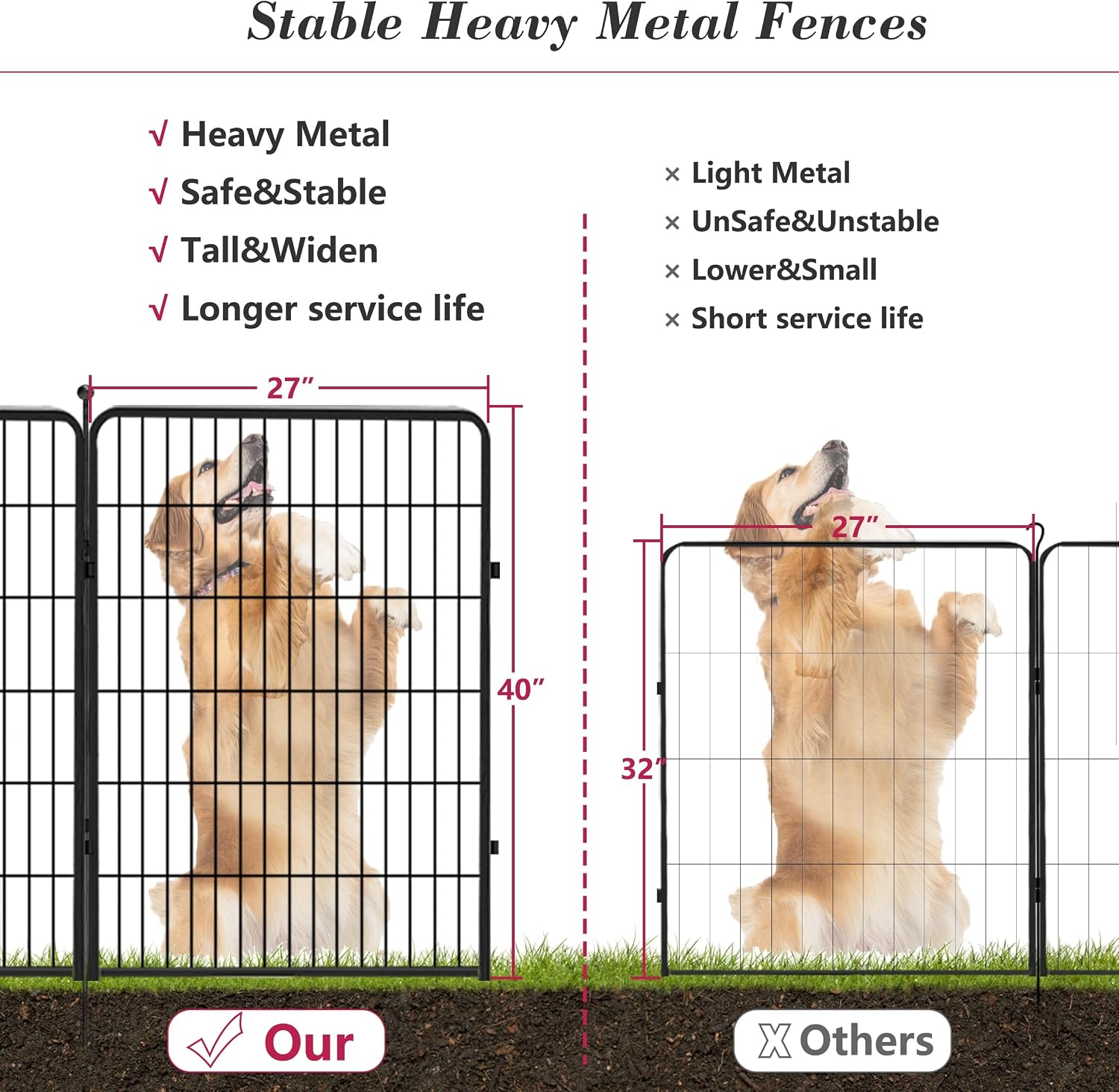 Dog Playpen 40 inch 24 Panels Indoor Outdoor Dog Pen for Large/Medium/Small Dogs Heavy Duty Metal Dog Fence Outdoor for Yard, Puppy Playpen with Door Portable Pet Fence for RV Camping Yard