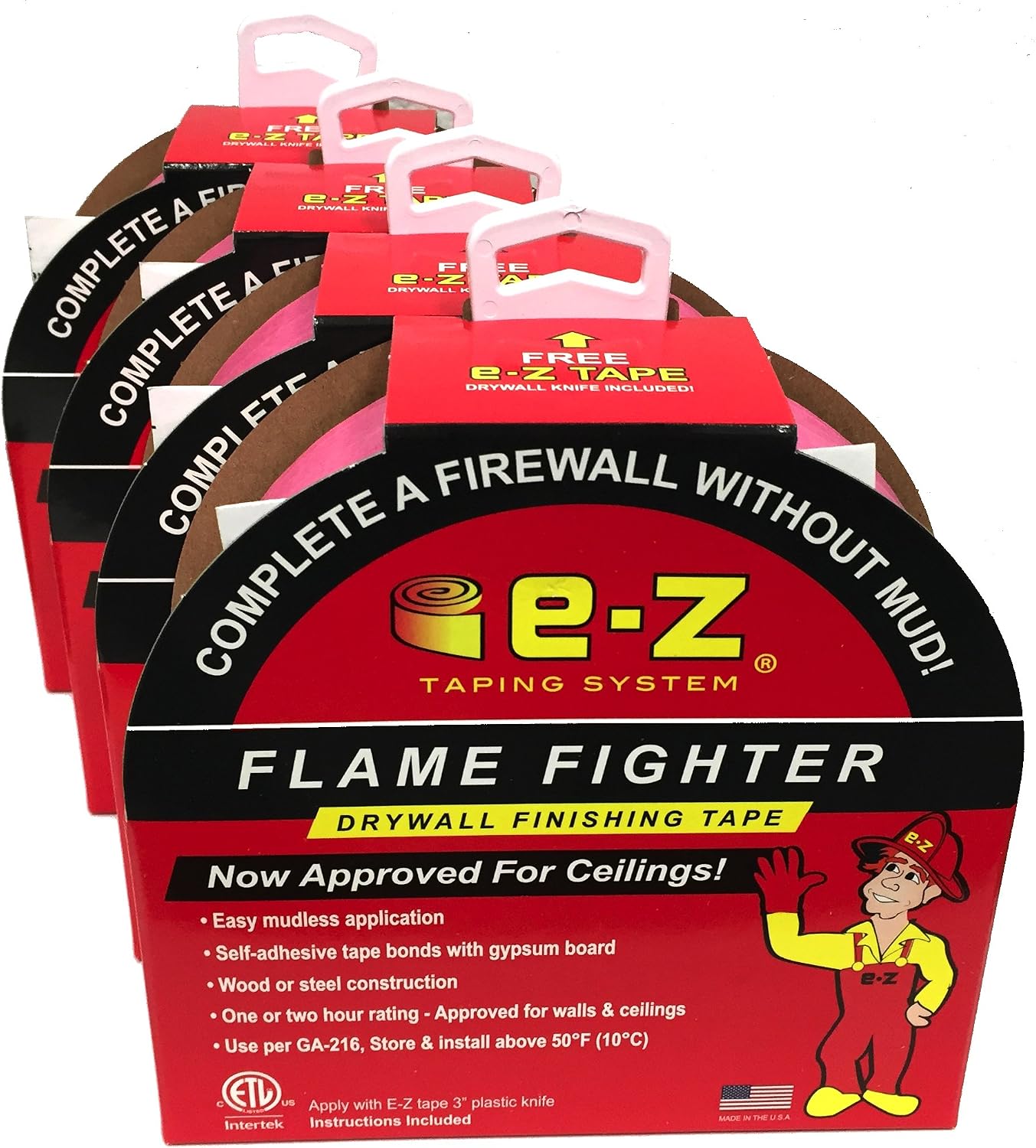 Drywall Fire Tape - Self Adhesive, 250-Ft Roll - Rated for Firewall Construction on Walls and Ceilings (4-Pack Tape)