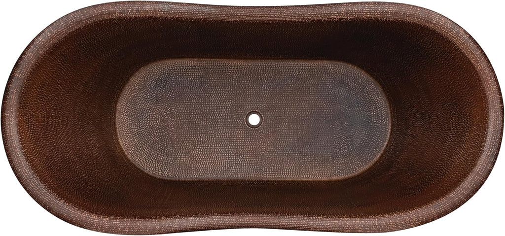 Premier Copper Products BTDR67DB 67-Inch Hammered Copper Double Slipper Bathtub with Rings, Oil Rubbed Bronze