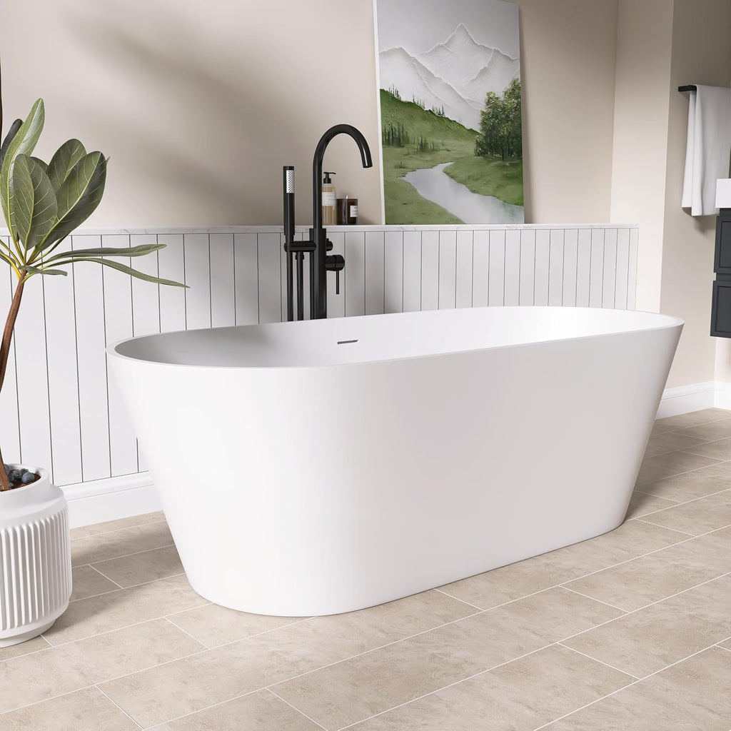 67' Freestanding Solid Surface Bathtub,Stone Resin Bathtub with Drain, Luxurious Soaking Tub for Bathrooms, Freestanding Bathtub for Comfort,Matt White