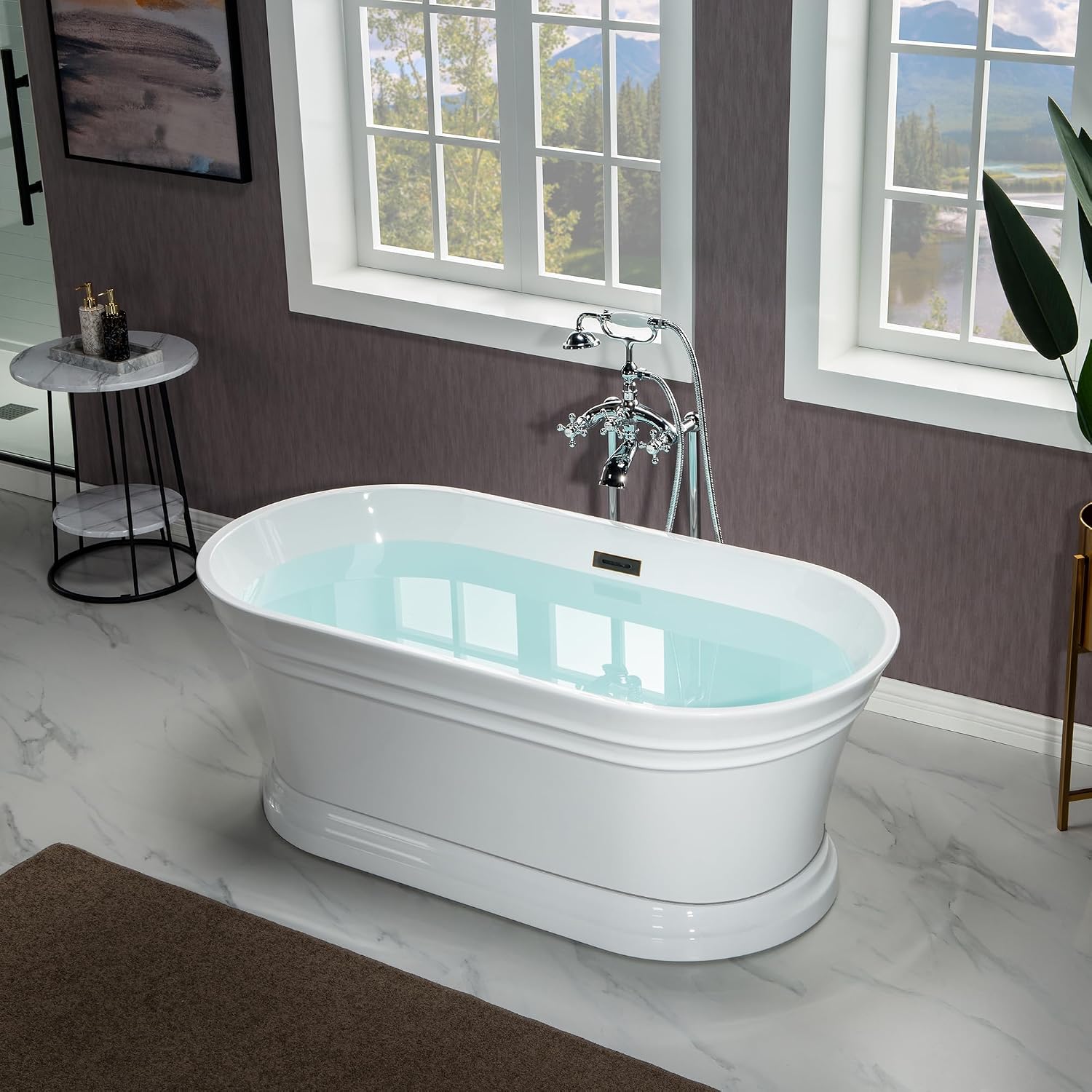 WOODBRIDGE 59 in. Freestanding Double Ended Acrylic Soaking Bathtub with Oil Rubbed Bronze Drain and Overflow, BTA1536-ORB