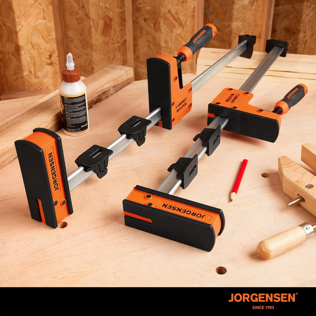 JORGENSEN 50-Inch Parallel Bar Clamp, Heavy-Duty Cabinet Master Clamp for Woodworking Glue-Up, 2200 lbs Force, Quick Release, Spreader Function, 2-Pack