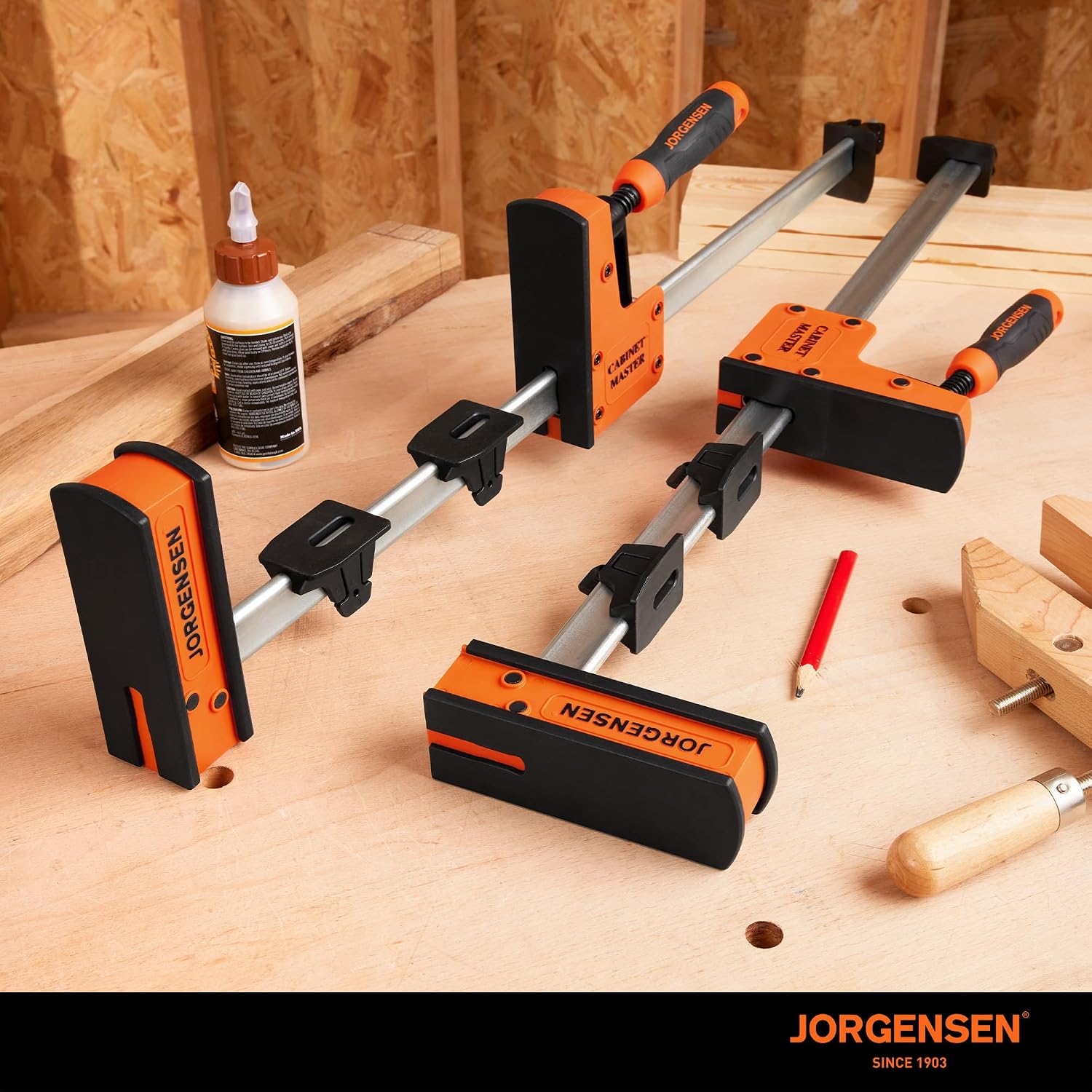 JORGENSEN 50-Inch Parallel Bar Clamp, Heavy-Duty Cabinet Master Clamp for Woodworking Glue-Up, 2200 lbs Force, Quick Release, Spreader Function, 2-Pack