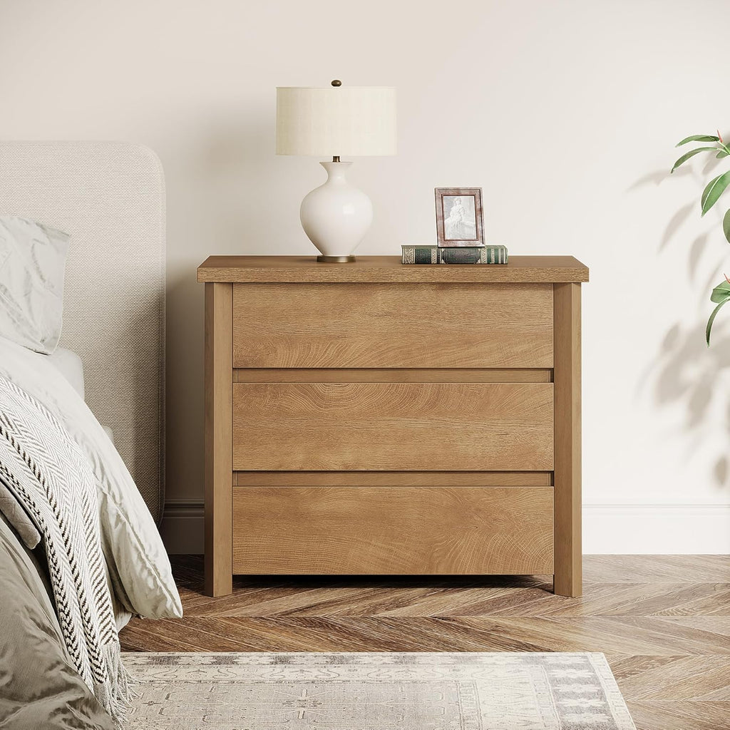 Tribesigns Oversized 3 Drawers Nightstand, Large Rustic Wood Night Stands with Storage for Bedroom and Small Spaces, Easy Assembly, Rustic Brown (1PCS)
