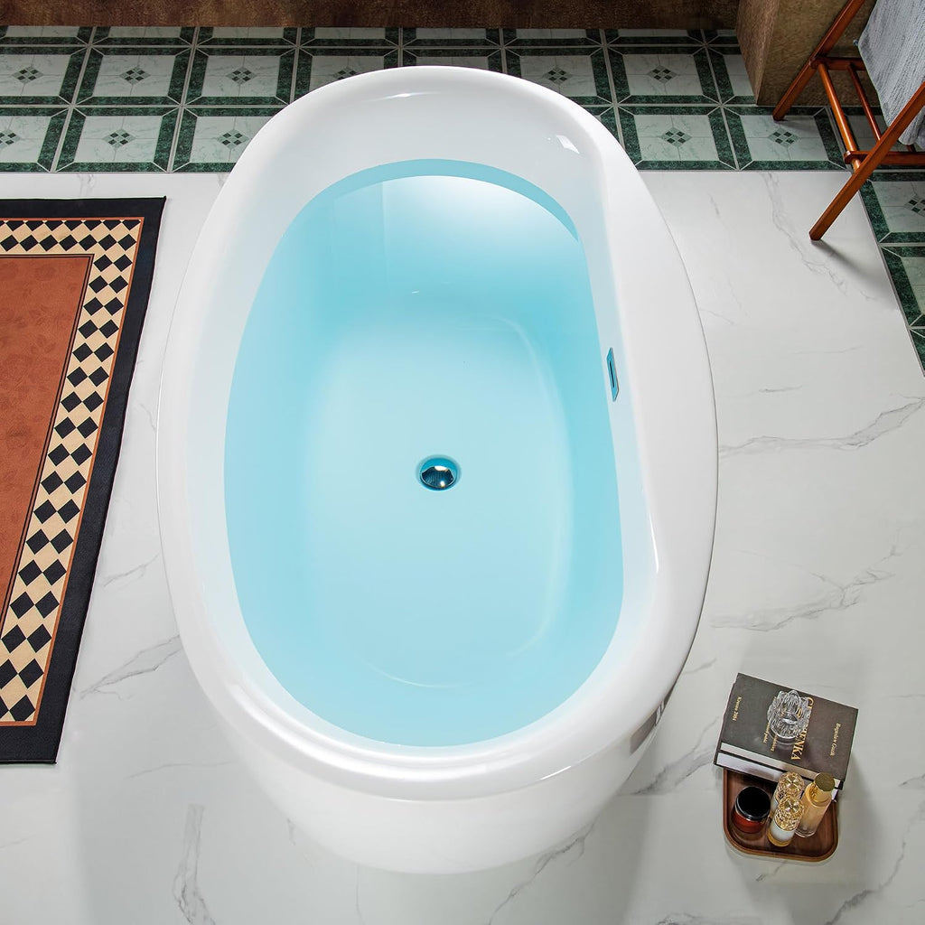WOODBRIDGE 66' Acrylic Freestanding Bathtub Contemporary Soaking White Tub with Chrome Overflow and Drain，B0027-C