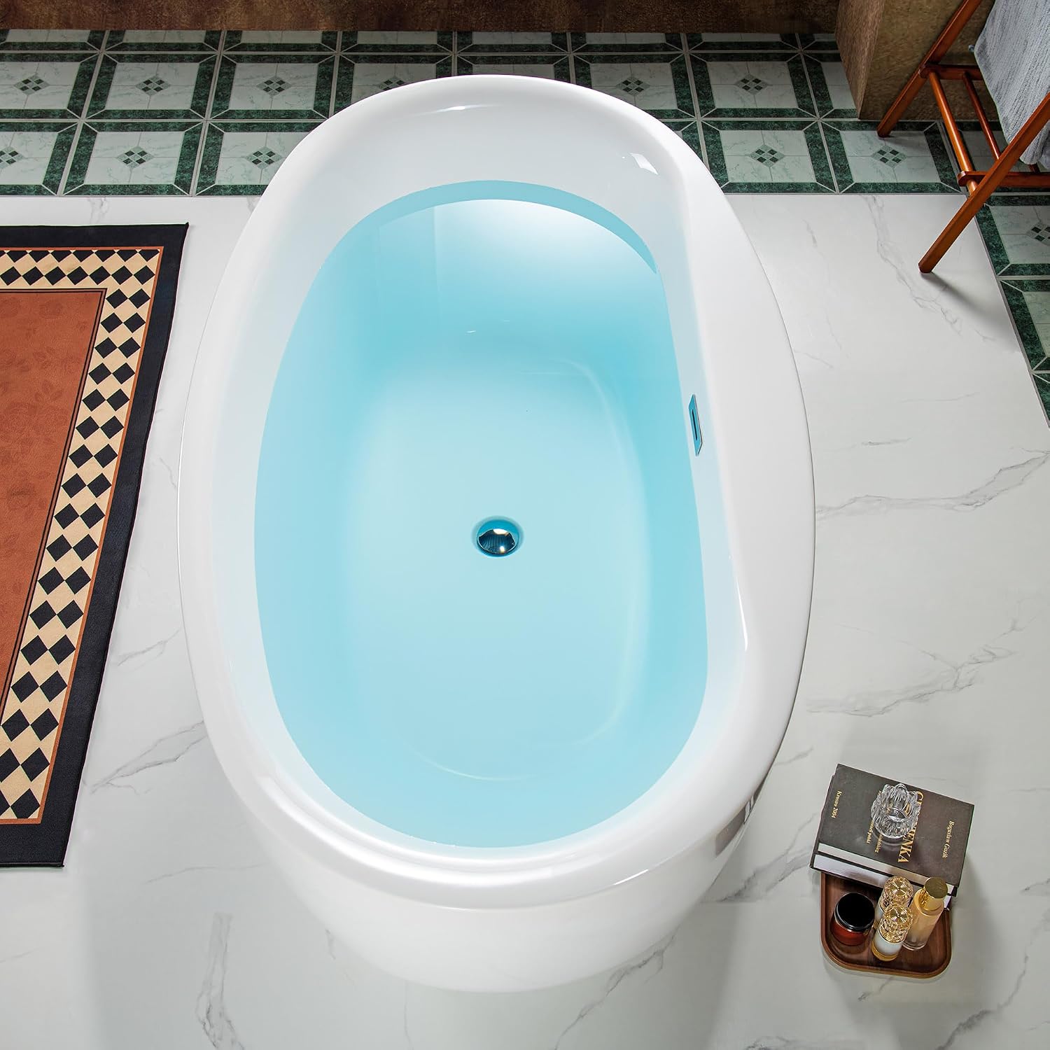 WOODBRIDGE 66' Acrylic Freestanding Bathtub Contemporary Soaking White Tub with Chrome Overflow and Drain，B0027-C