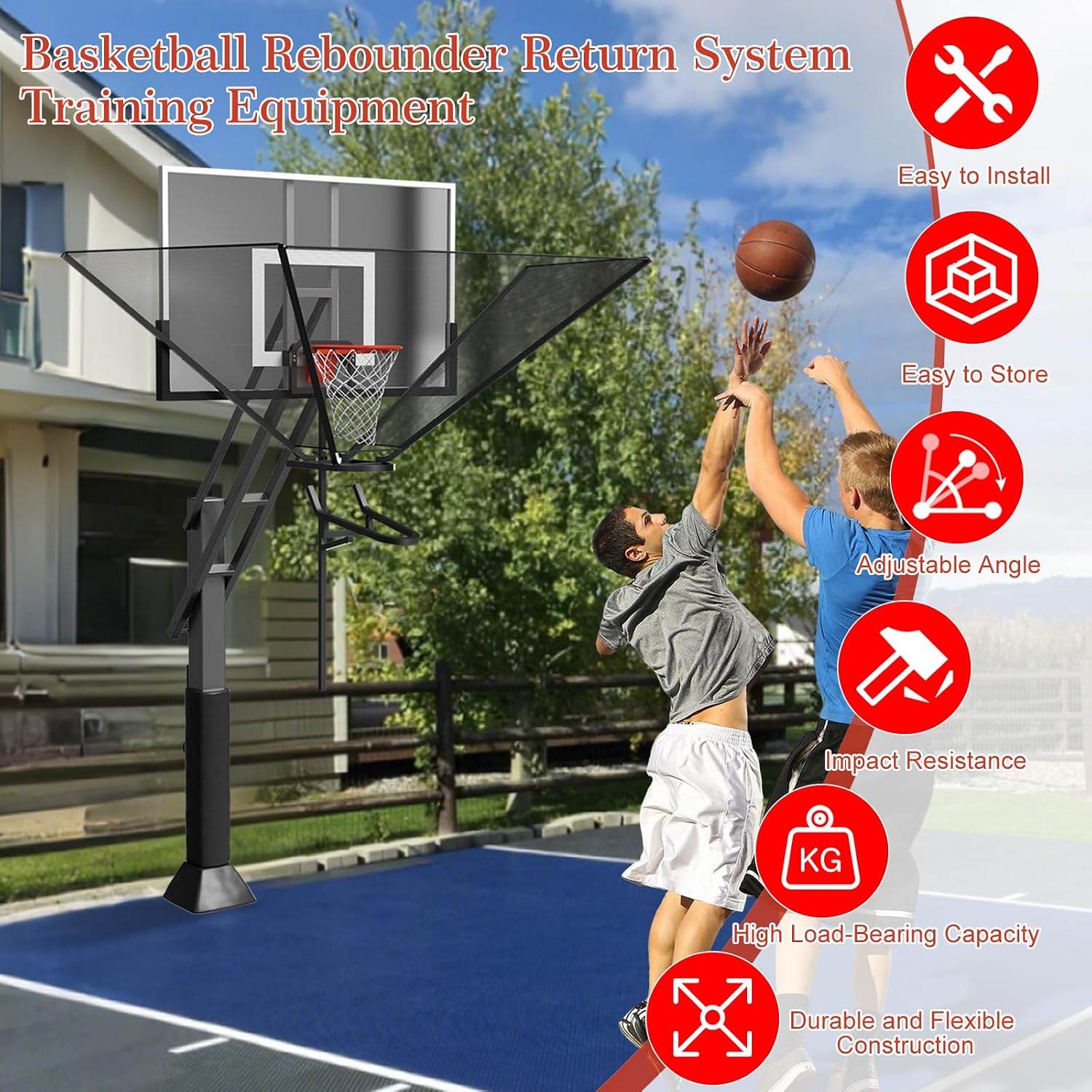 Basketball Rebounder Net Return System Machine Portable Suspended Shooting Basketball Rebounder Device Heavy Duty Basketball Training Equipment with 360°Rotating Track for Continuous Solo Practice