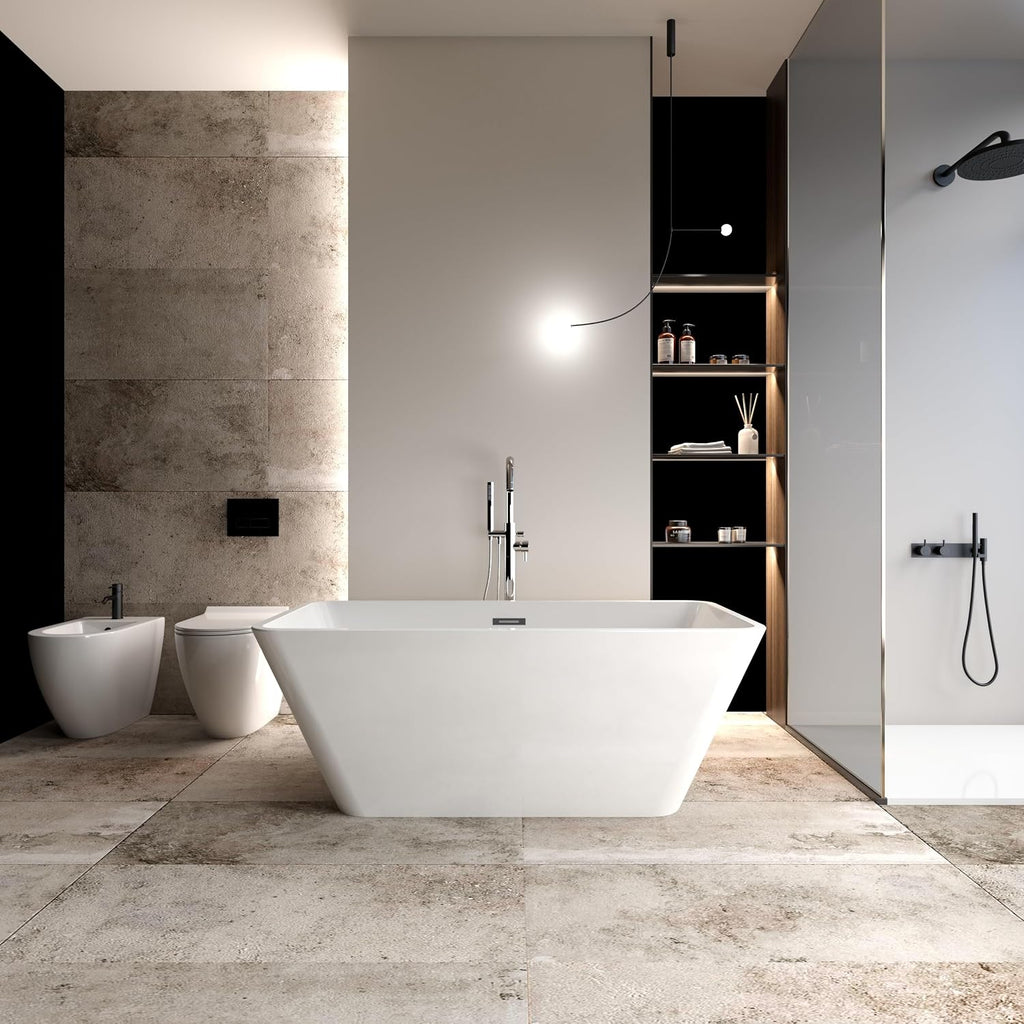 Acrylic Freestanding Bathtub Contemporary Soaking White Tub with Brushed Nickel Overflow and Drain, cUPC Certified - 59 * 29.52 23A01-60