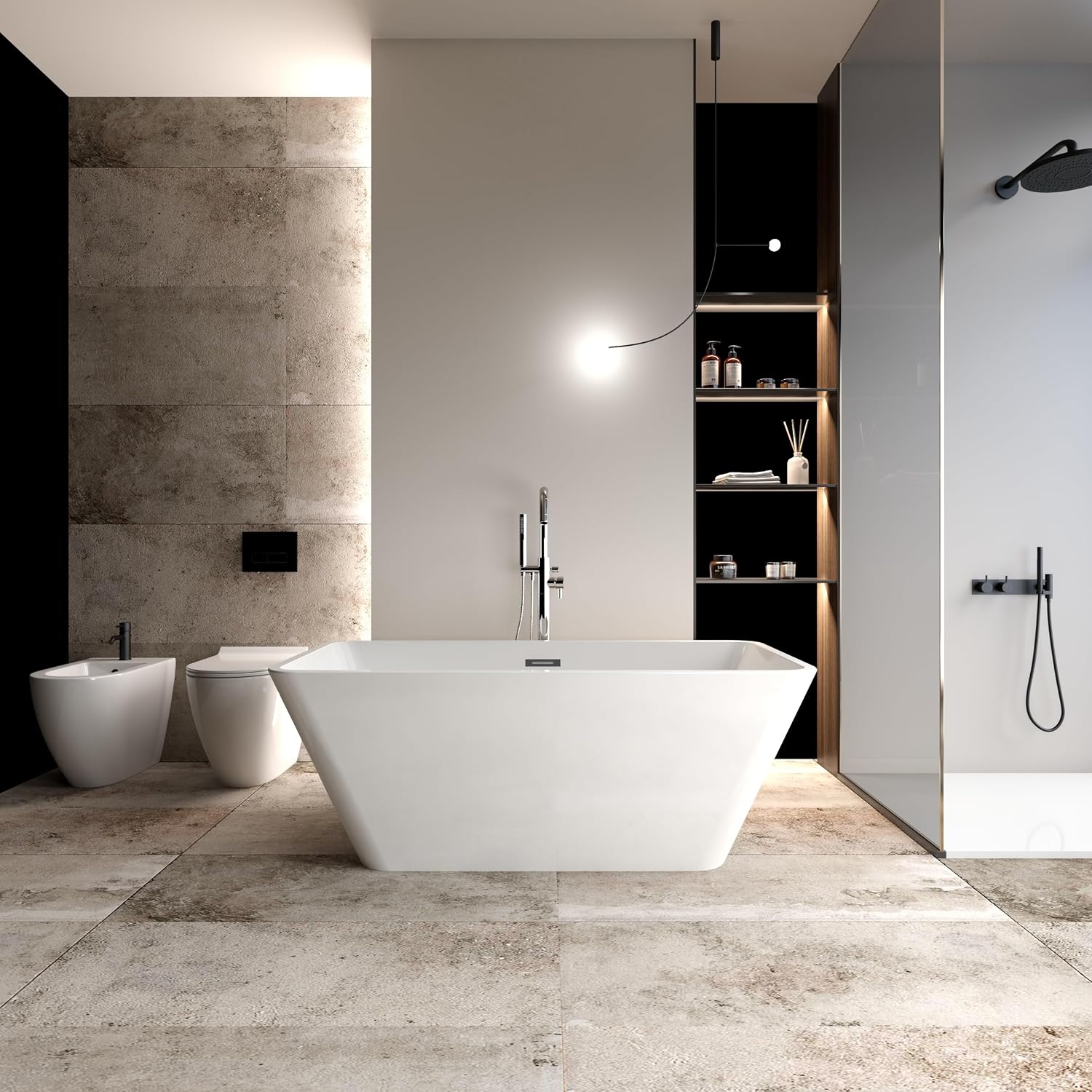 59' x 30' Acrylic Rectangular Freestanding Bathtub, Contemporary Soaking White Tub with Brushed Nickel Overflow and Pop-up Drain, cUPC Certified, Glossy White