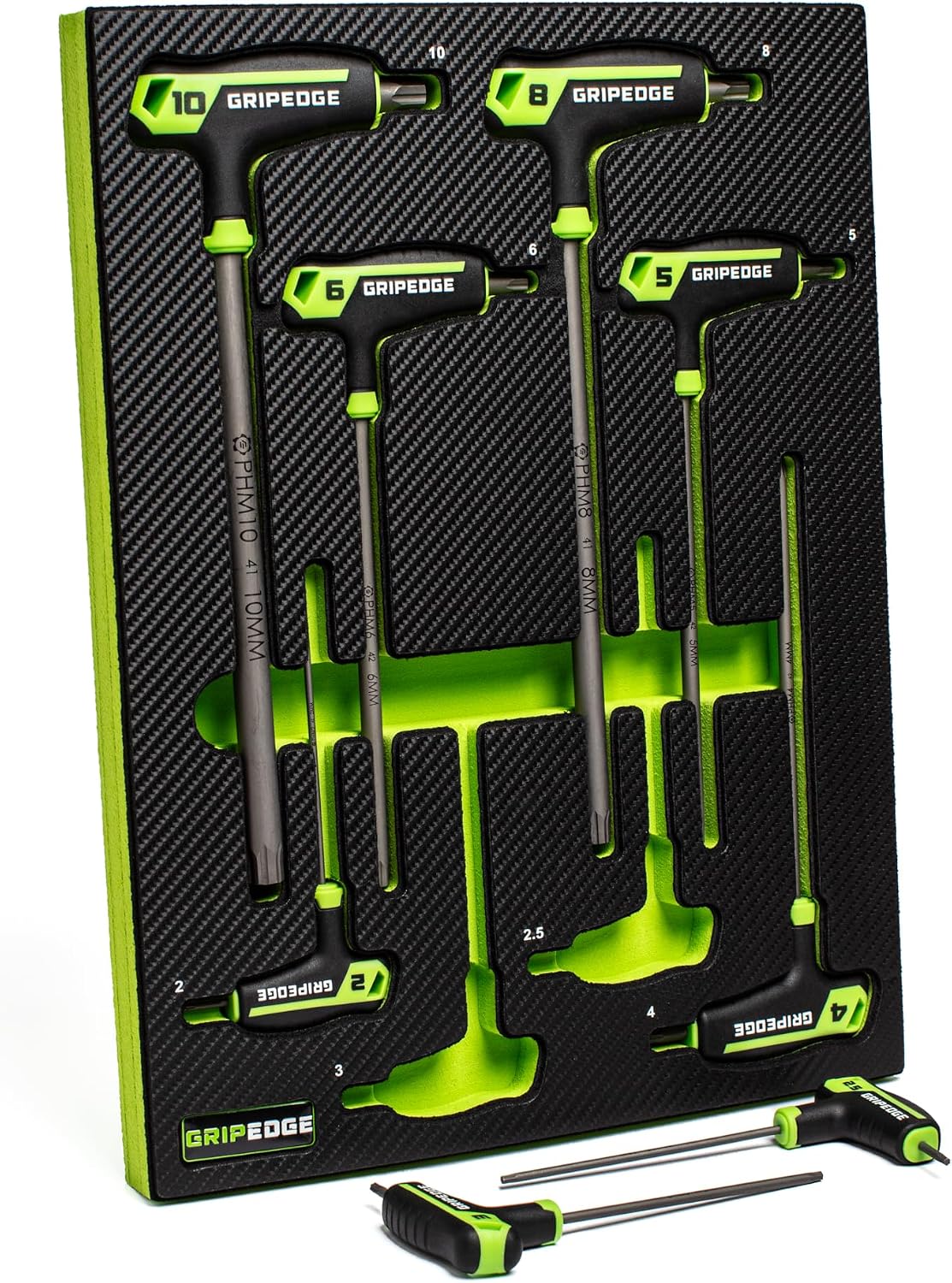 Grip Edge 8-PC METRIC HEX T-Handle Driver Set | Sizes - 2, 2.5, 3, 4, 5, 6, 8, 10 MM| Made With S2 Steel | Includes Premium EVA Foam Tray|