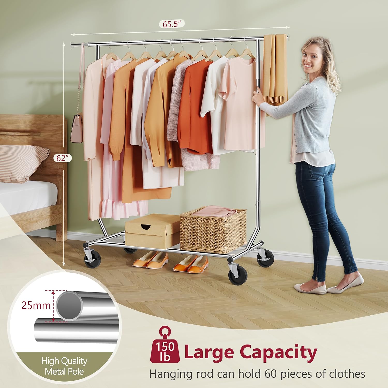 Tajsoon Collapsible Clothing Rack Plus Foldable Clothes Rack Chrome