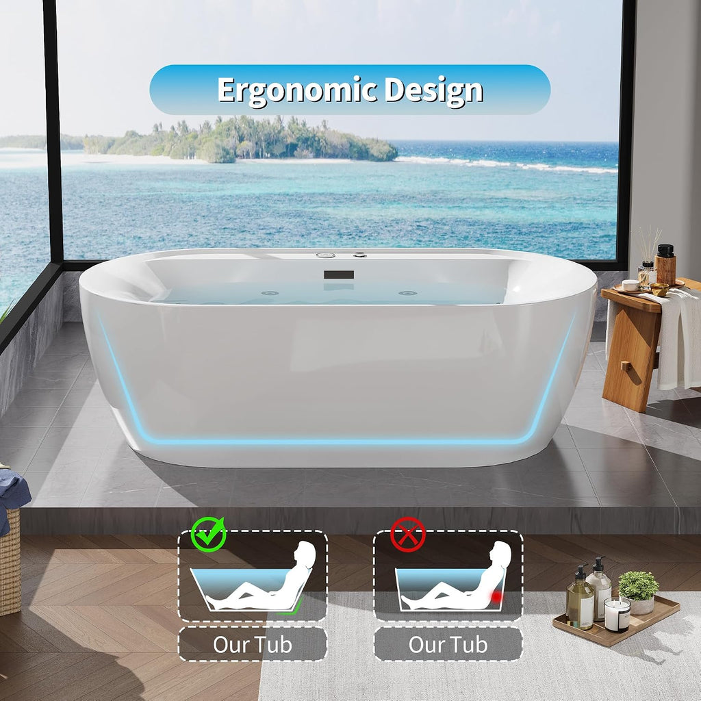 GarveeHome 72 in x 35-3/8 in Air Bath Heated Soaking Combination Tub with Adjustable Speed Air Blower and Display Control Panel, LED Light, White