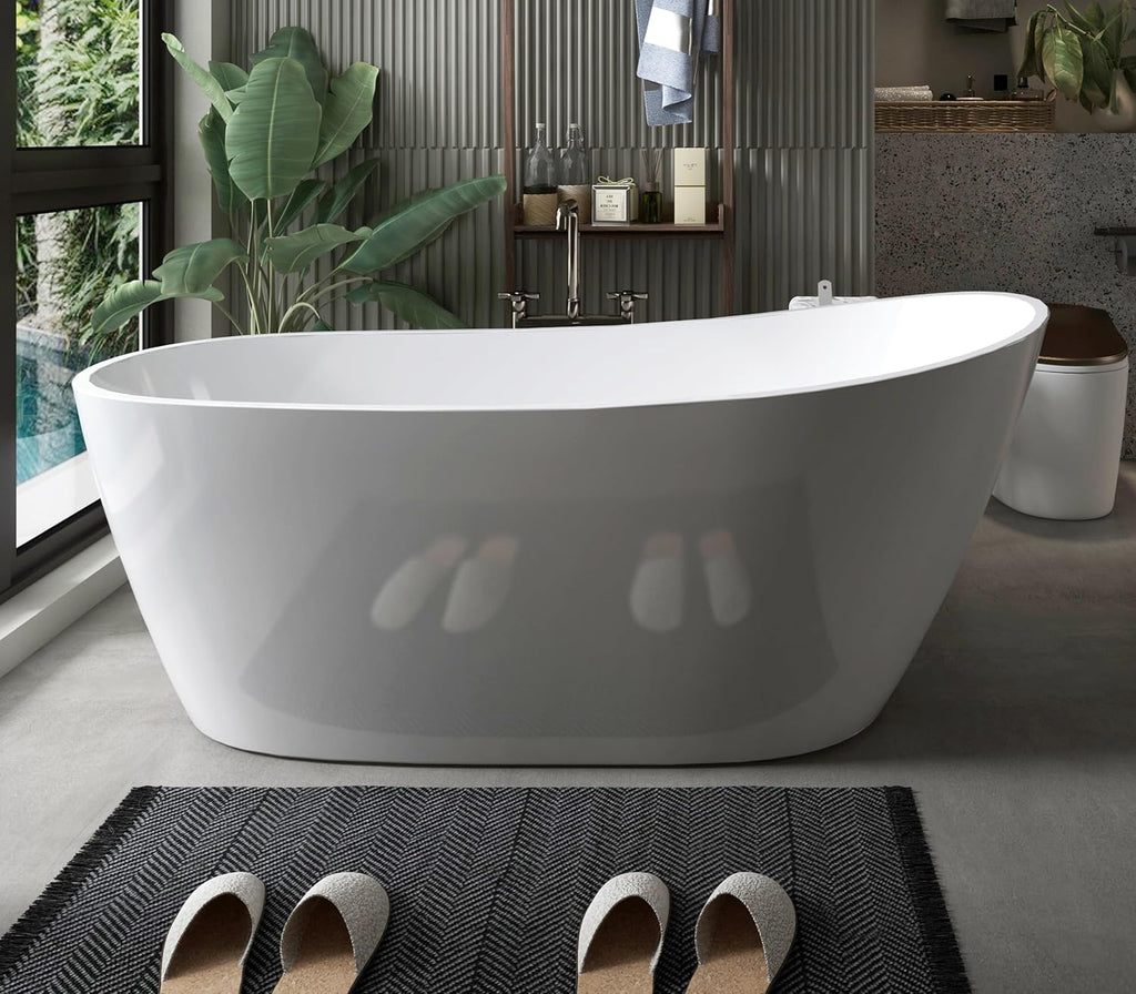 Acrylic Freestanding Contemporary Soaking Tub A29-59 Series 59' Bathtub White Modern Stand Alone Tub with Overflow and Pop-up Drain