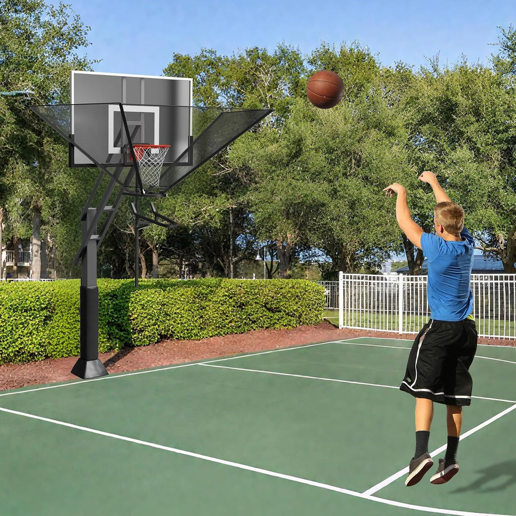 Basketball Rebounder Net Return System Machine Portable Suspended Shooting Basketball Rebounder Device Heavy Duty Basketball Training Equipment with 360°Rotating Track for Continuous Solo Practice