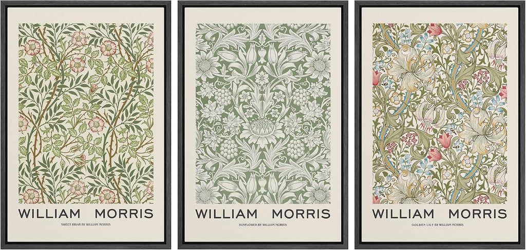 wall26 Framed Canvas Print Wall Art Set William Morris Flower Pattern Tapestries Nature Floral Illustrations Fine Art Decorative Botanical Rustic for Living Room, Bedroom, Office - 24'x36'x3 Black